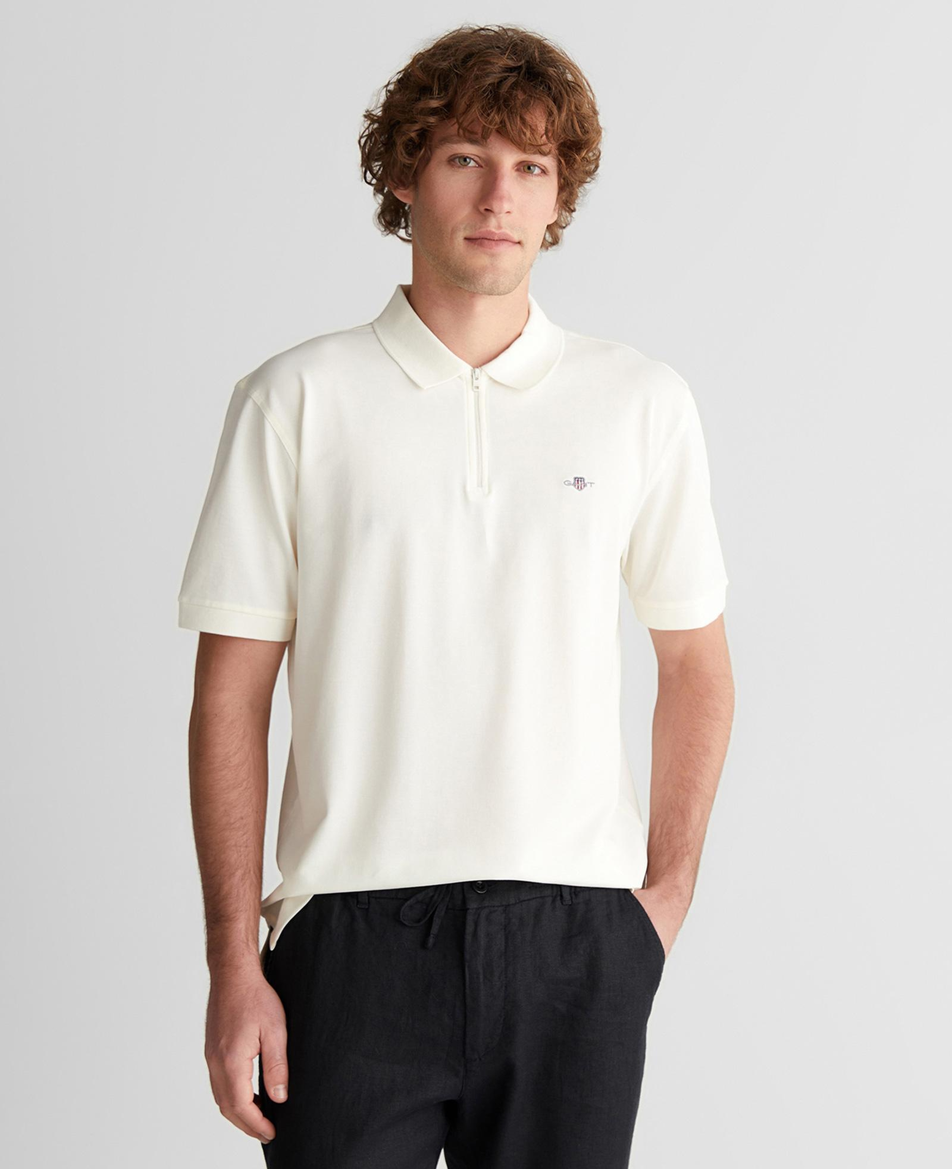 GANT Erkek Beyaz Regular Fit Yarım Fermuarlı Logolu Polo Yaka T-Shirt