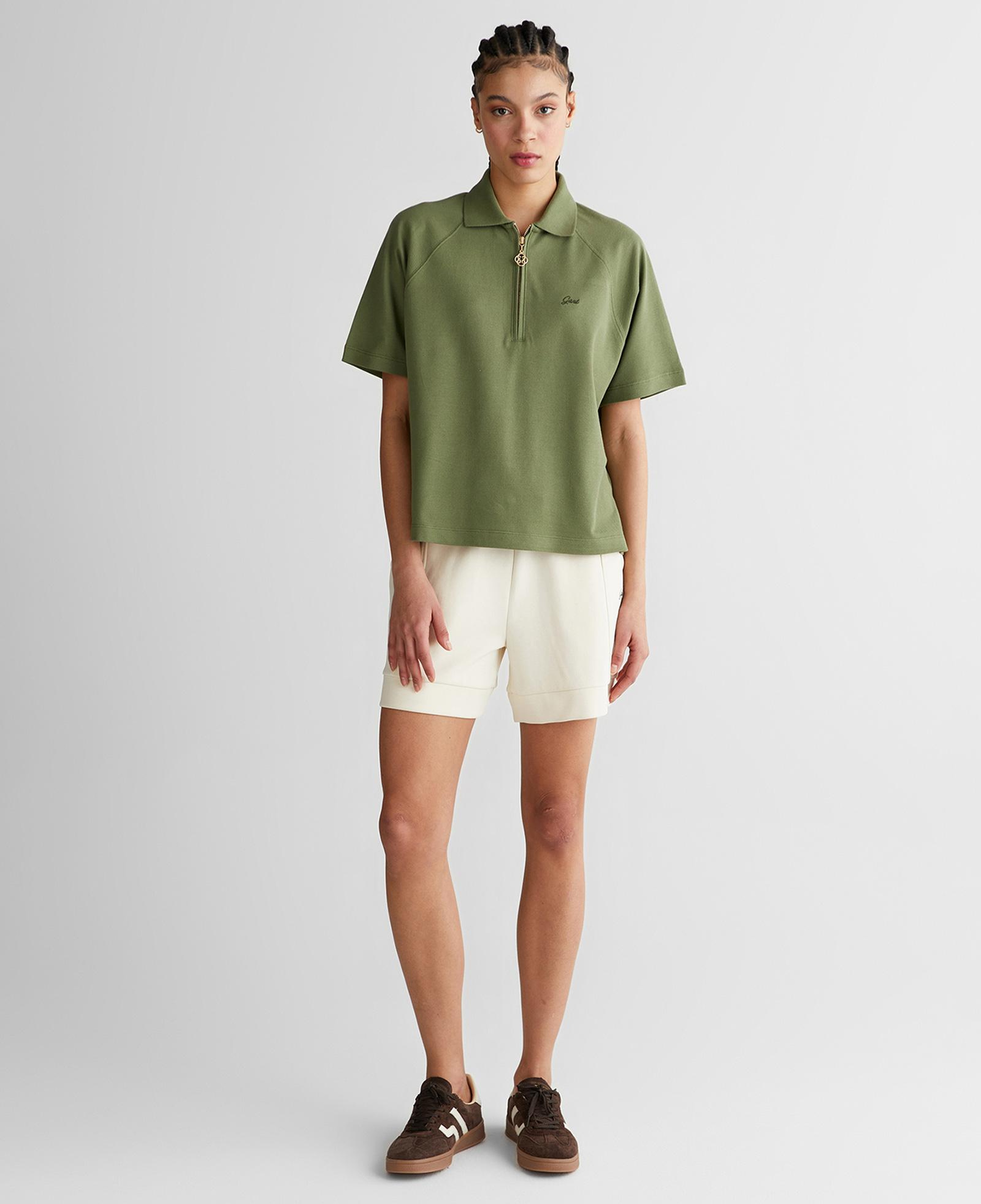 GANT Kadın Yeşil Regular Fit Yarım Fermuarlı Polo Yaka T-Shirt