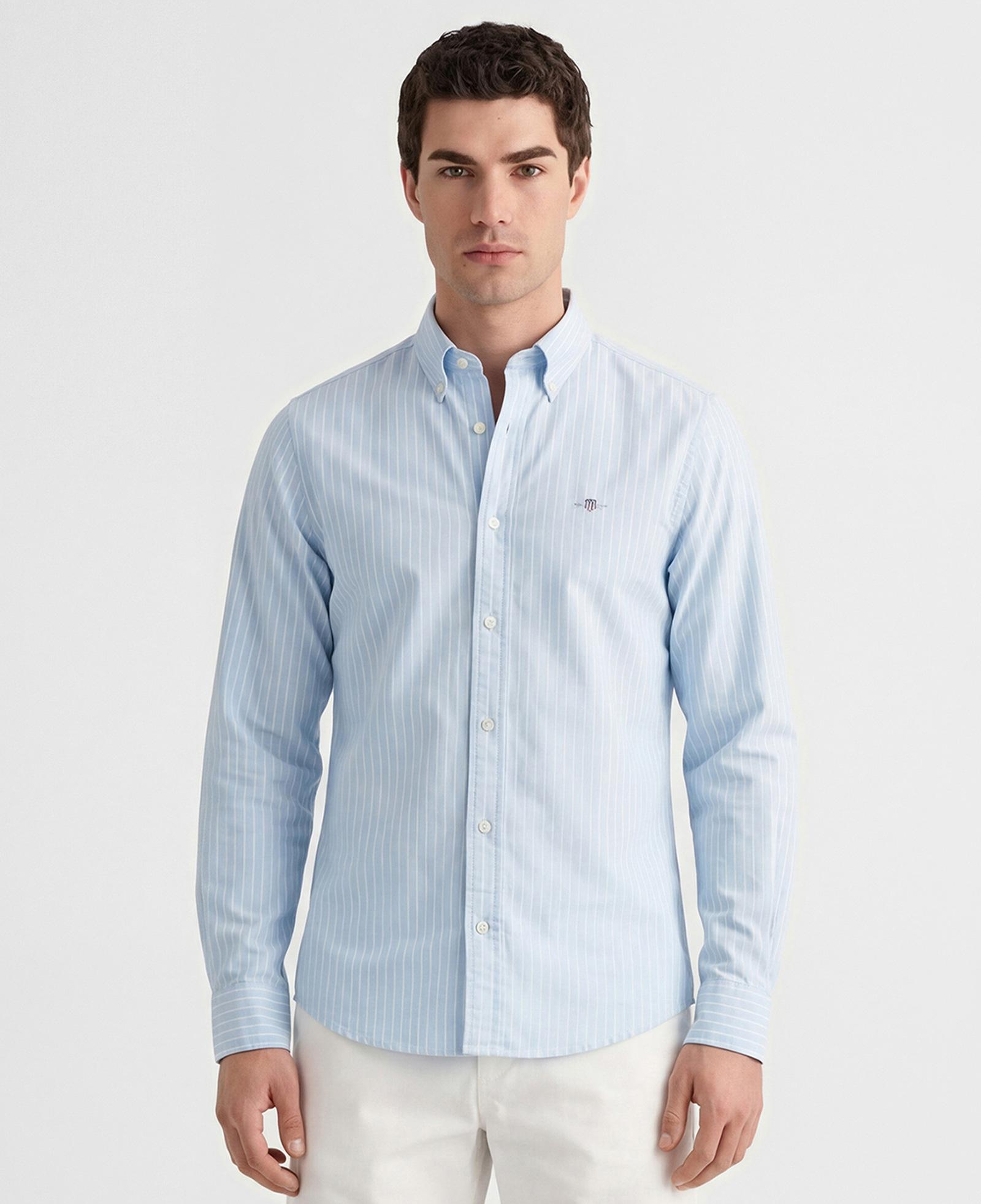 GANT Erkek Mavi Slim Fit Çizgili Logolu Gömlek