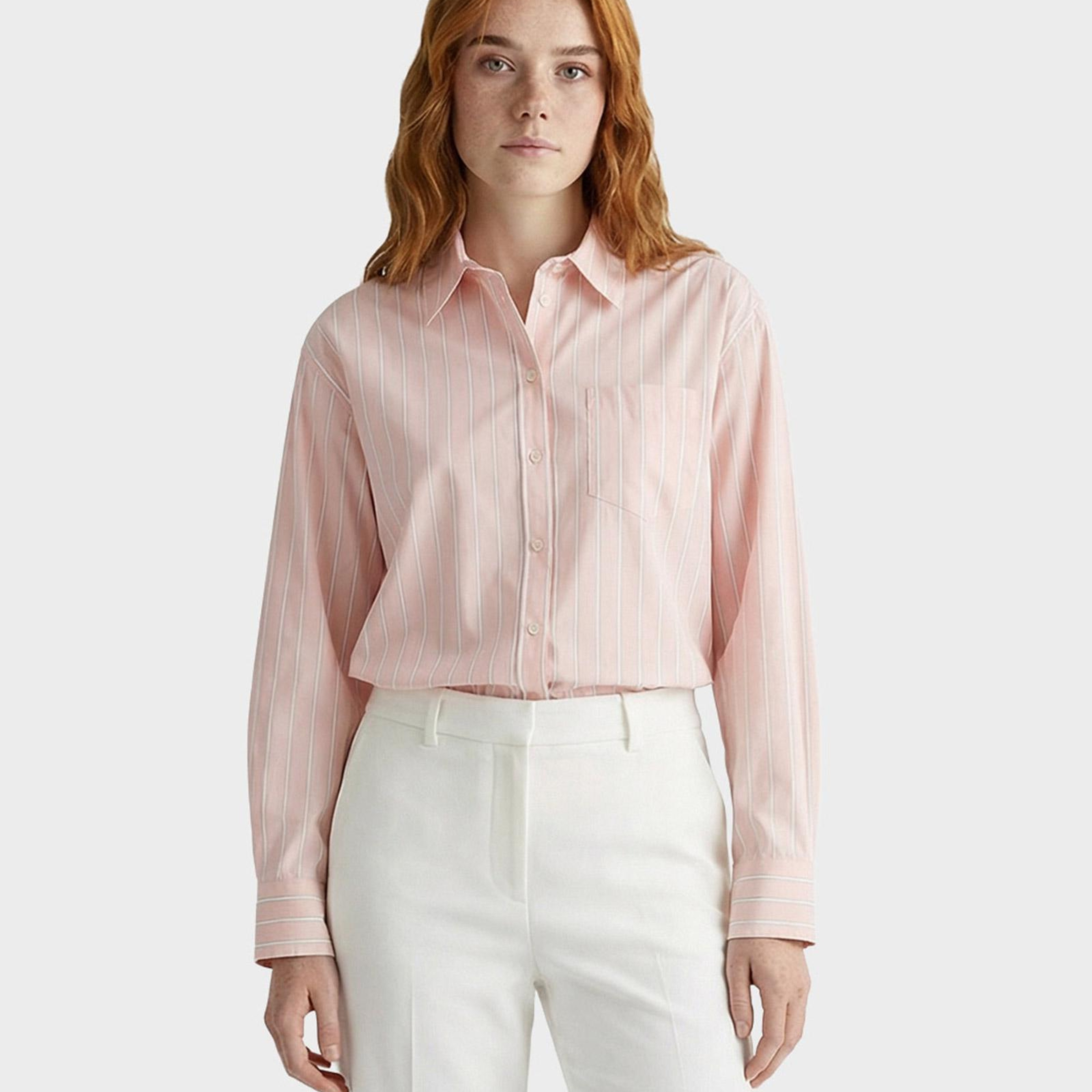 GANT Kadın Pembe Relaxed Fit Çizgili Gömlek