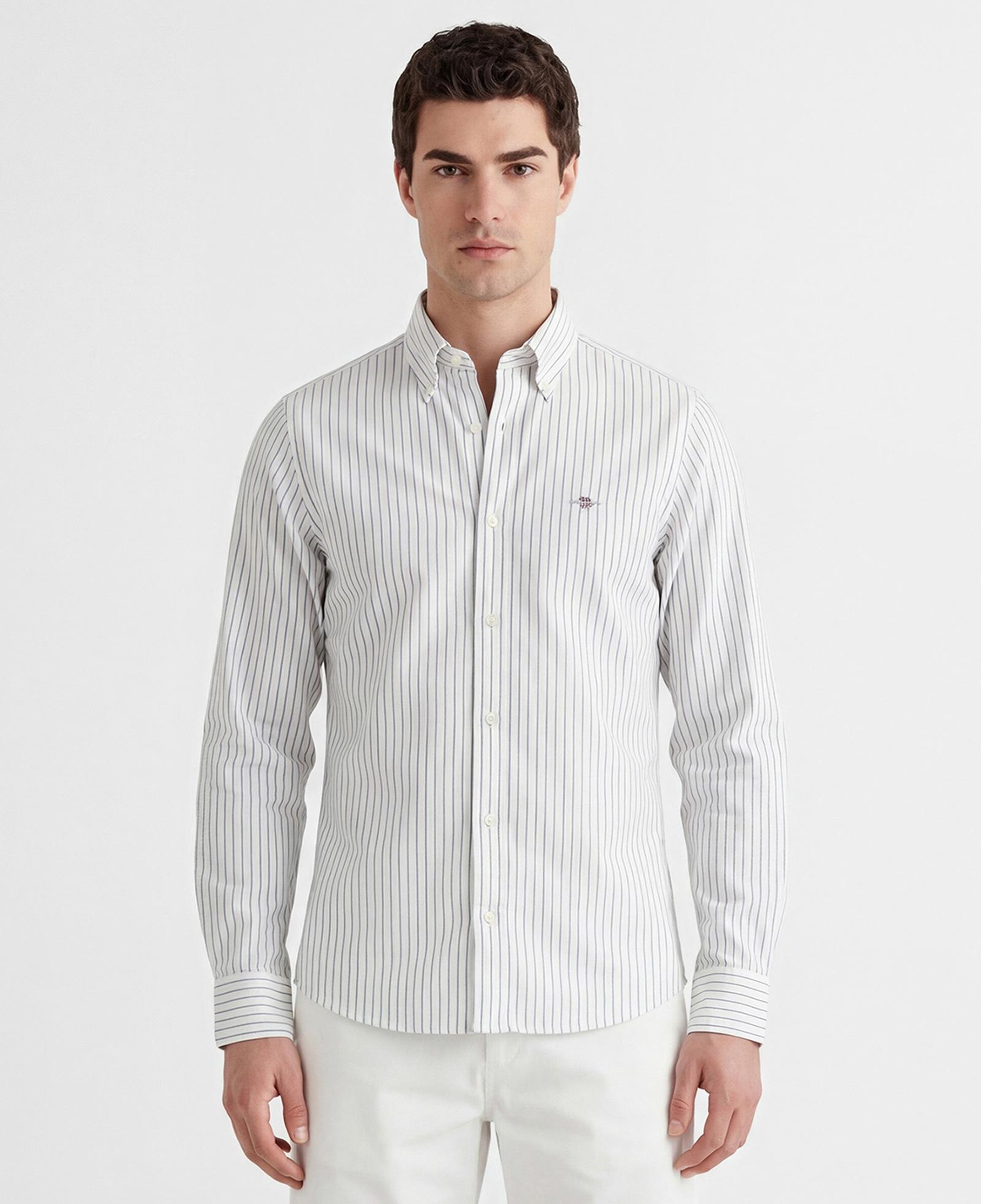 GANT Erkek Beyaz Slim Fit Çizgili Logolu Gömlek