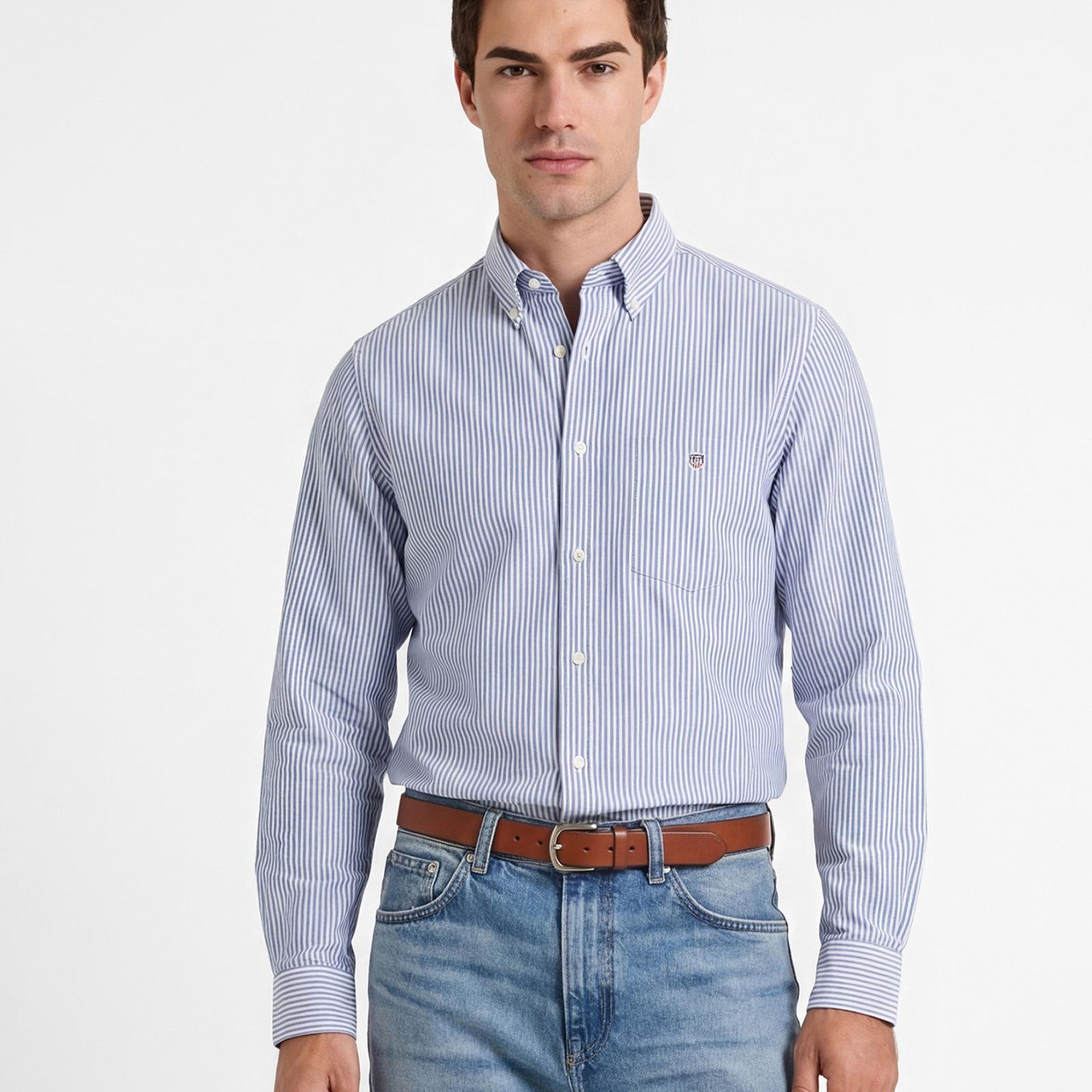 GANT Erkek Mavi Regular Fit Çizgili Logolu Gömlek