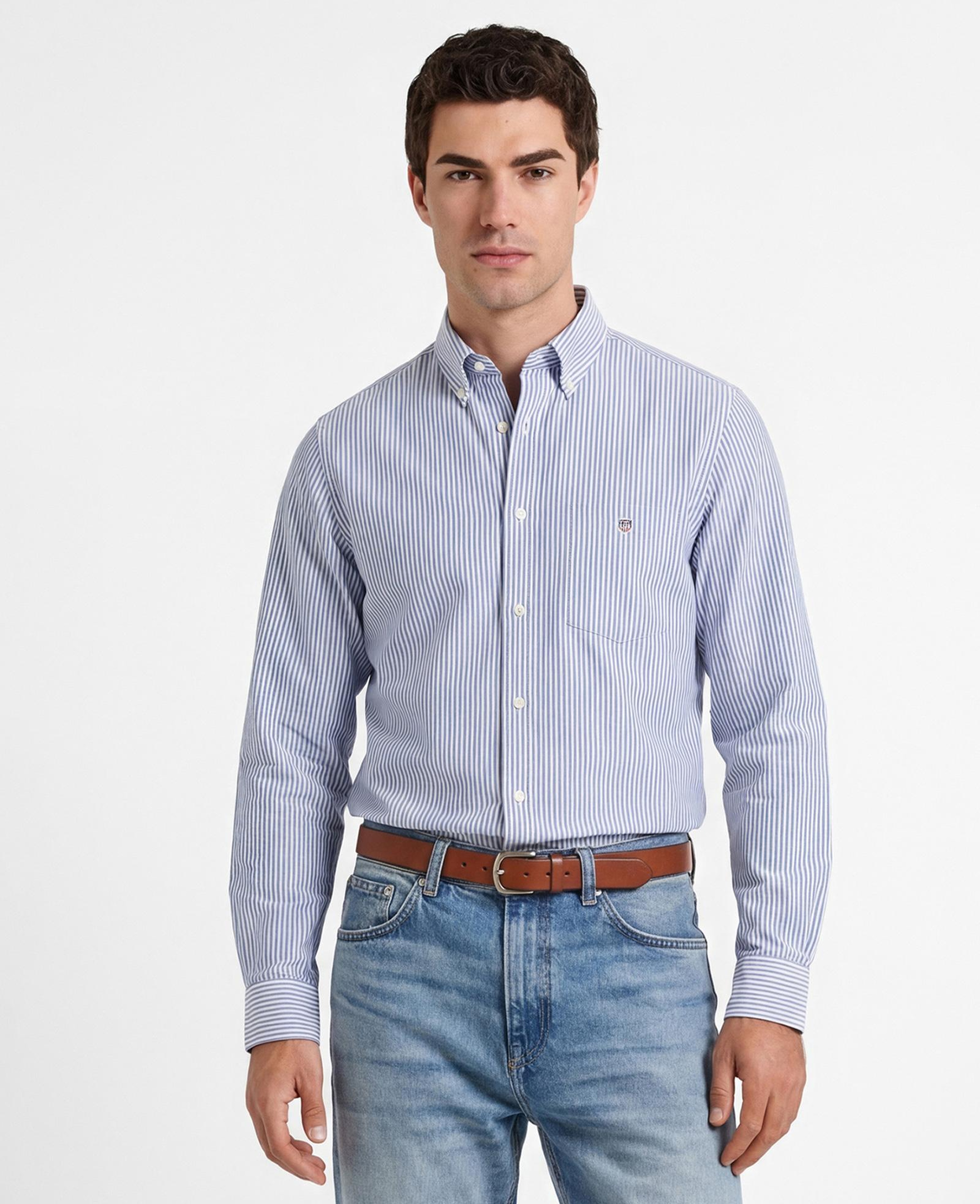 GANT Erkek Mavi Regular Fit Çizgili Logolu Gömlek
