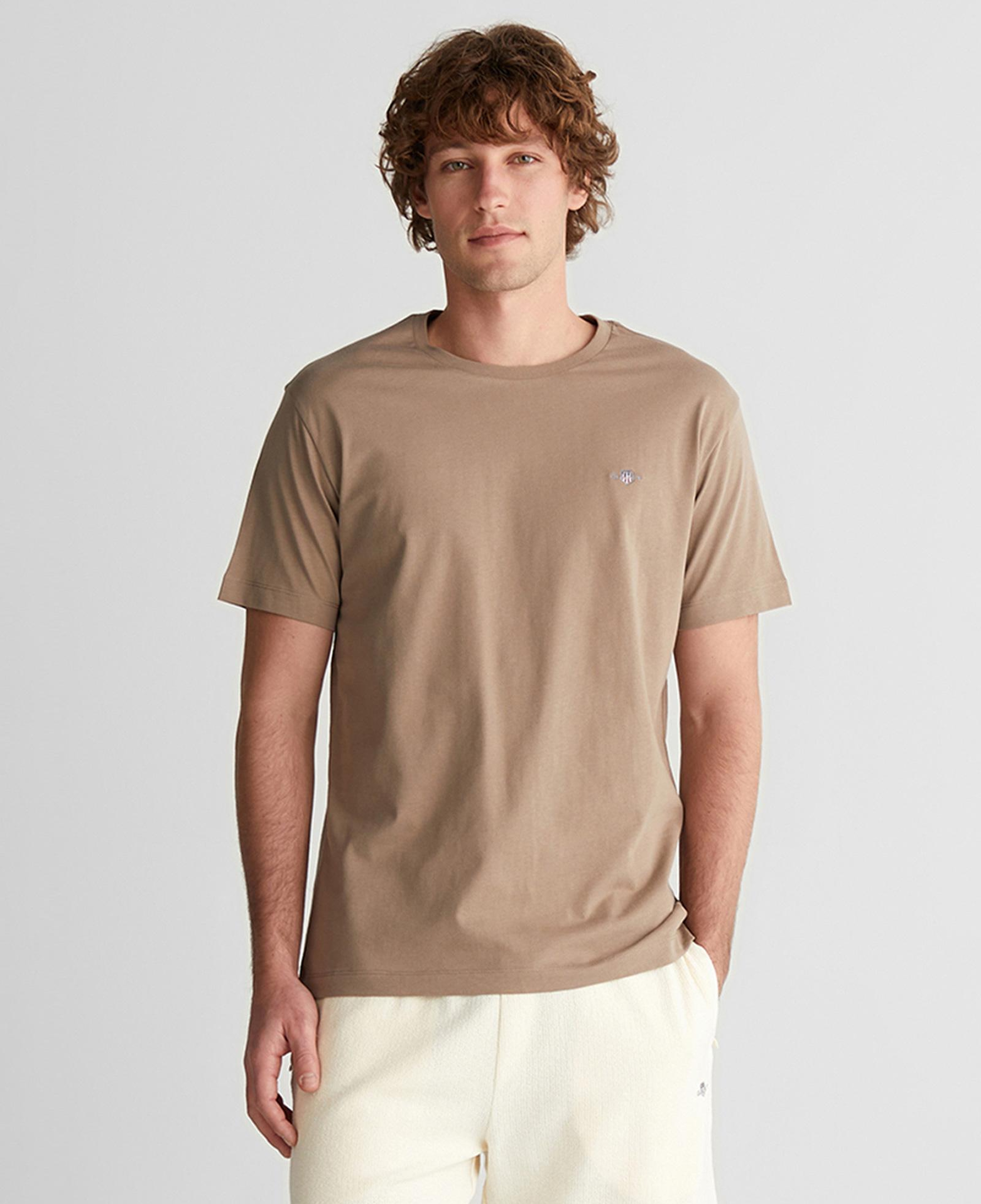 GANT Erkek Kahverengi Regular Fit Bisiklet Yaka Logolu T-Shirt