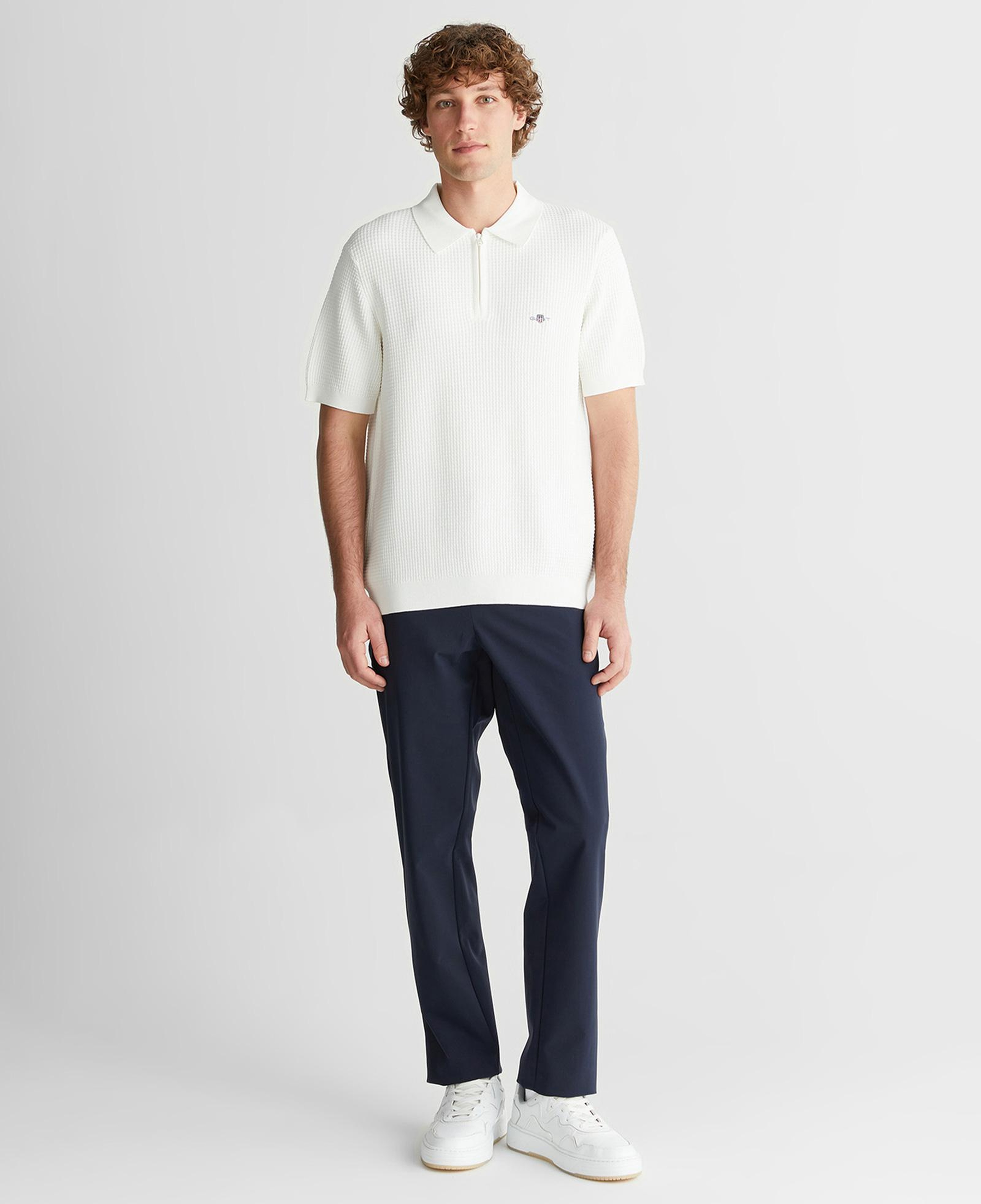 GANT Erkek Beyaz Regular Fit Yarım Fermuarlı Kısa Kollu Triko