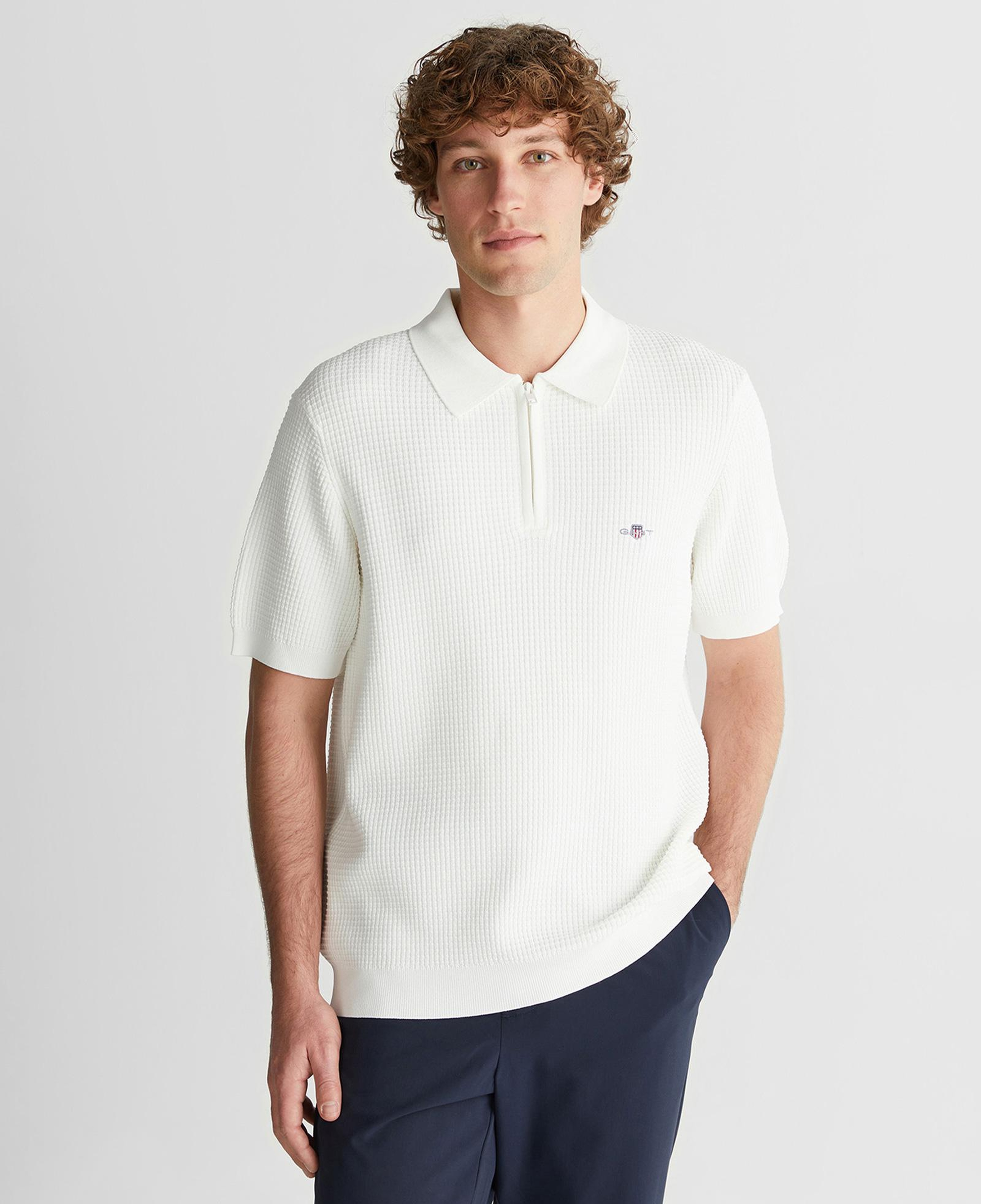 GANT Erkek Beyaz Regular Fit Yarım Fermuarlı Kısa Kollu Triko