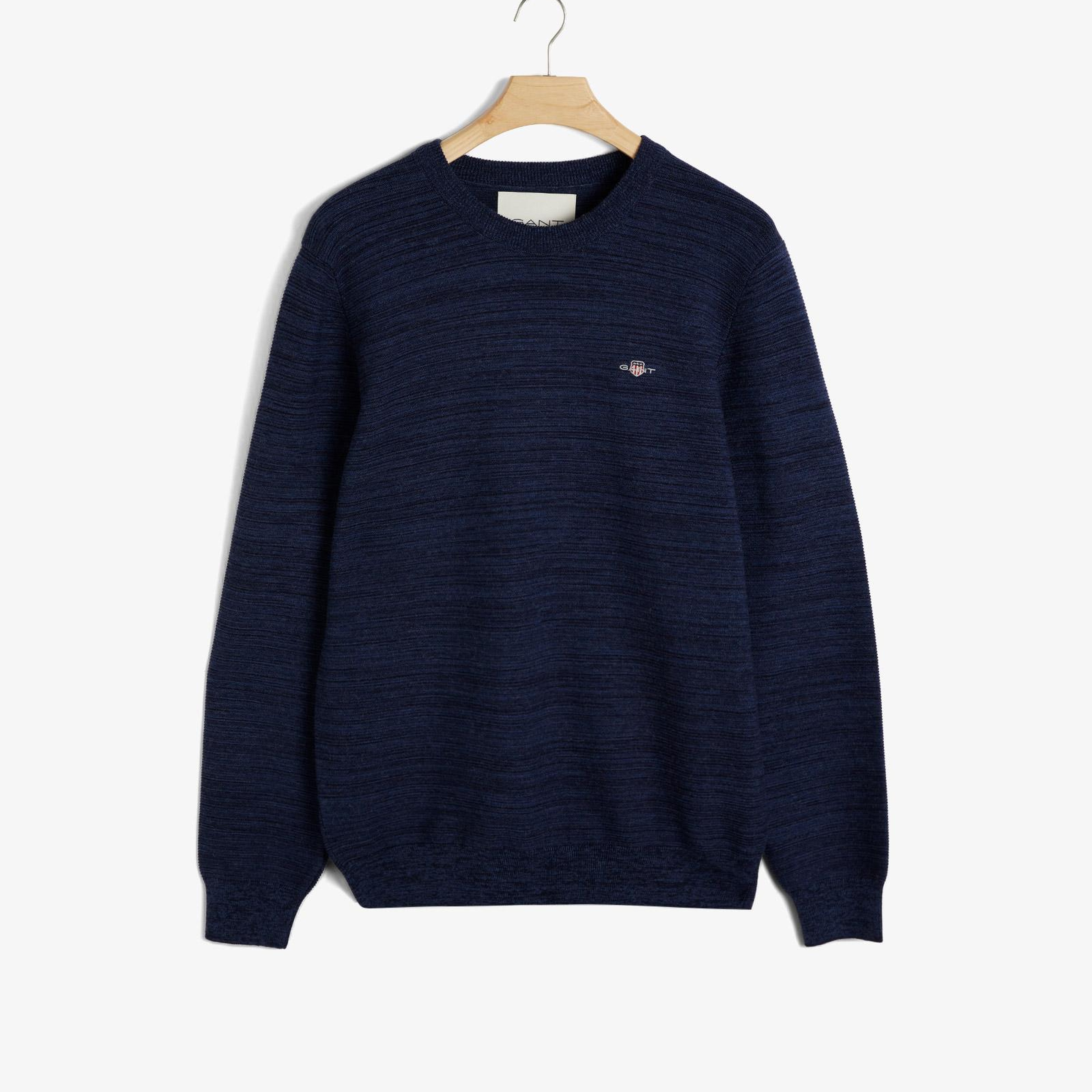 GANT Erkek Lacivert Regular Fit Bisiklet Yaka Logolu Kazak
