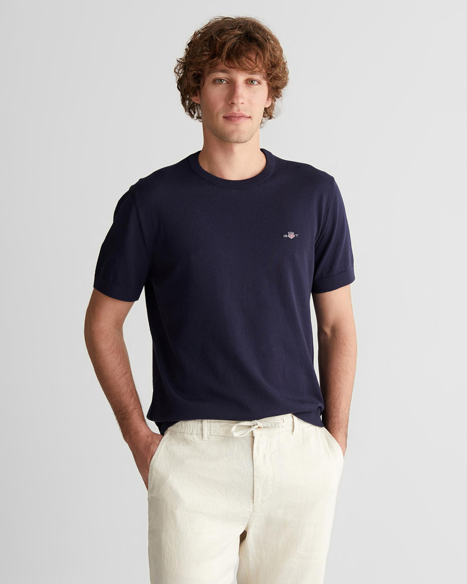 GANT Erkek Lacivert Regular Fit Bisiklet Yaka Kısa Kollu T-Shirt