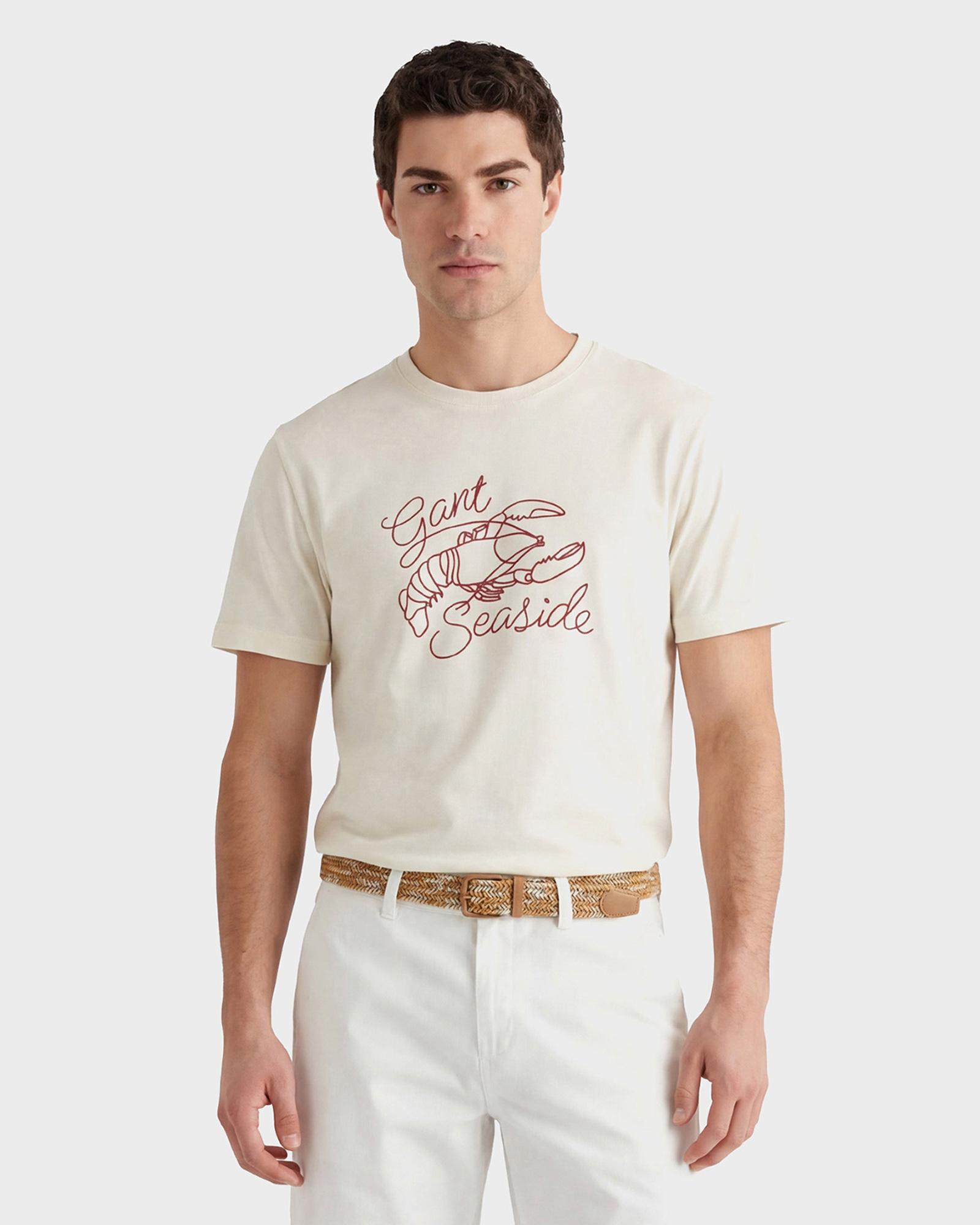 GANT Erkek Krem Bisiklet Yaka Regular Fit T-Shirt