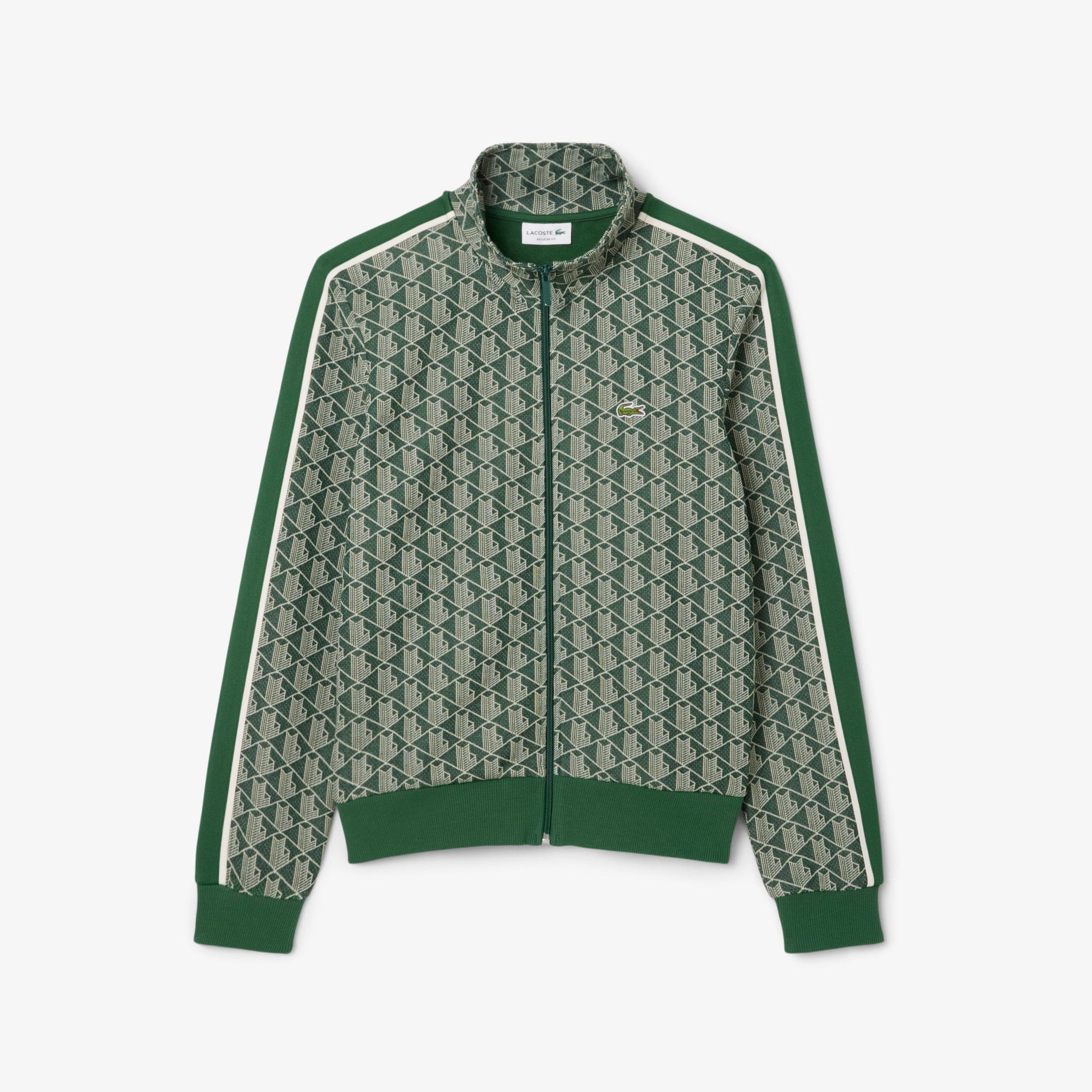 Erkek Regular Fit Dik Yaka Monogram Yeşil Sweatshirt