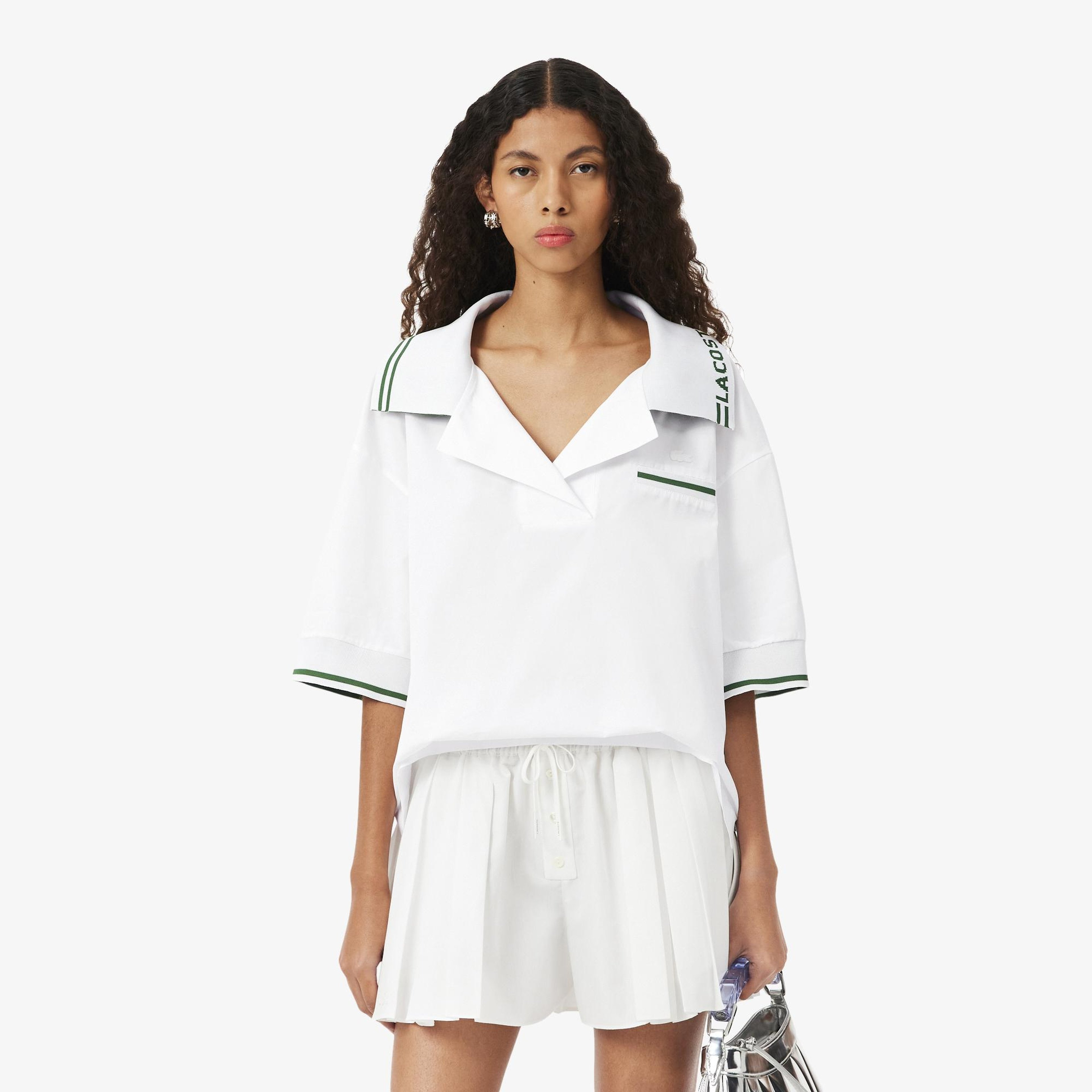 SS26 RUNWAY Kadın Relaxed Fit Kısa Kollu Beyaz Gömlek
