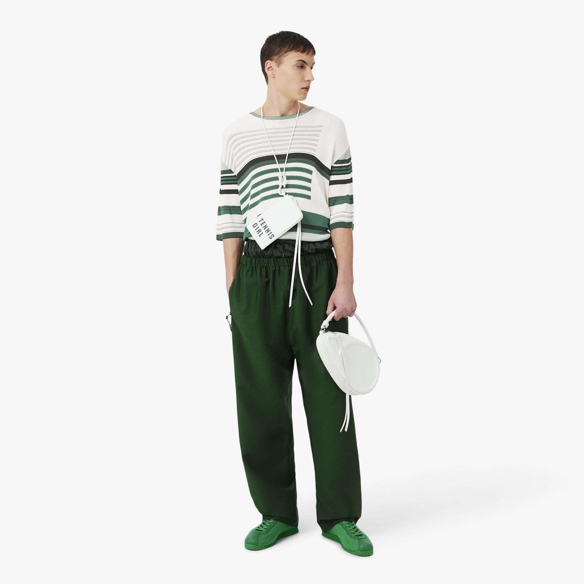 SS26 RUNWAY Unisex Oversize Fit Bisiklet Yaka Çizgili Beyaz T-Shirt