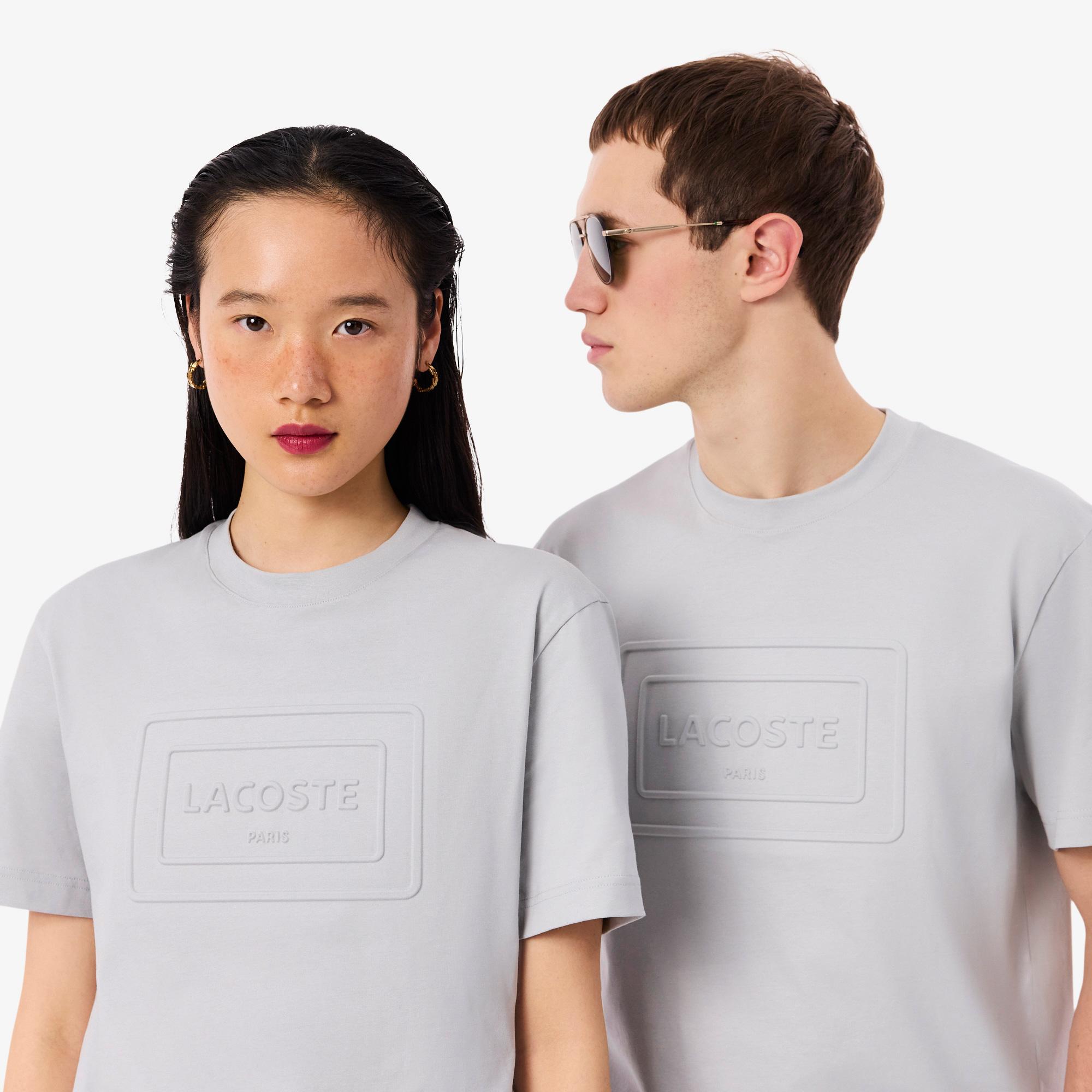 Unisex Classic Fit Bisiklet Yaka Baskılı Gri T-Shirt