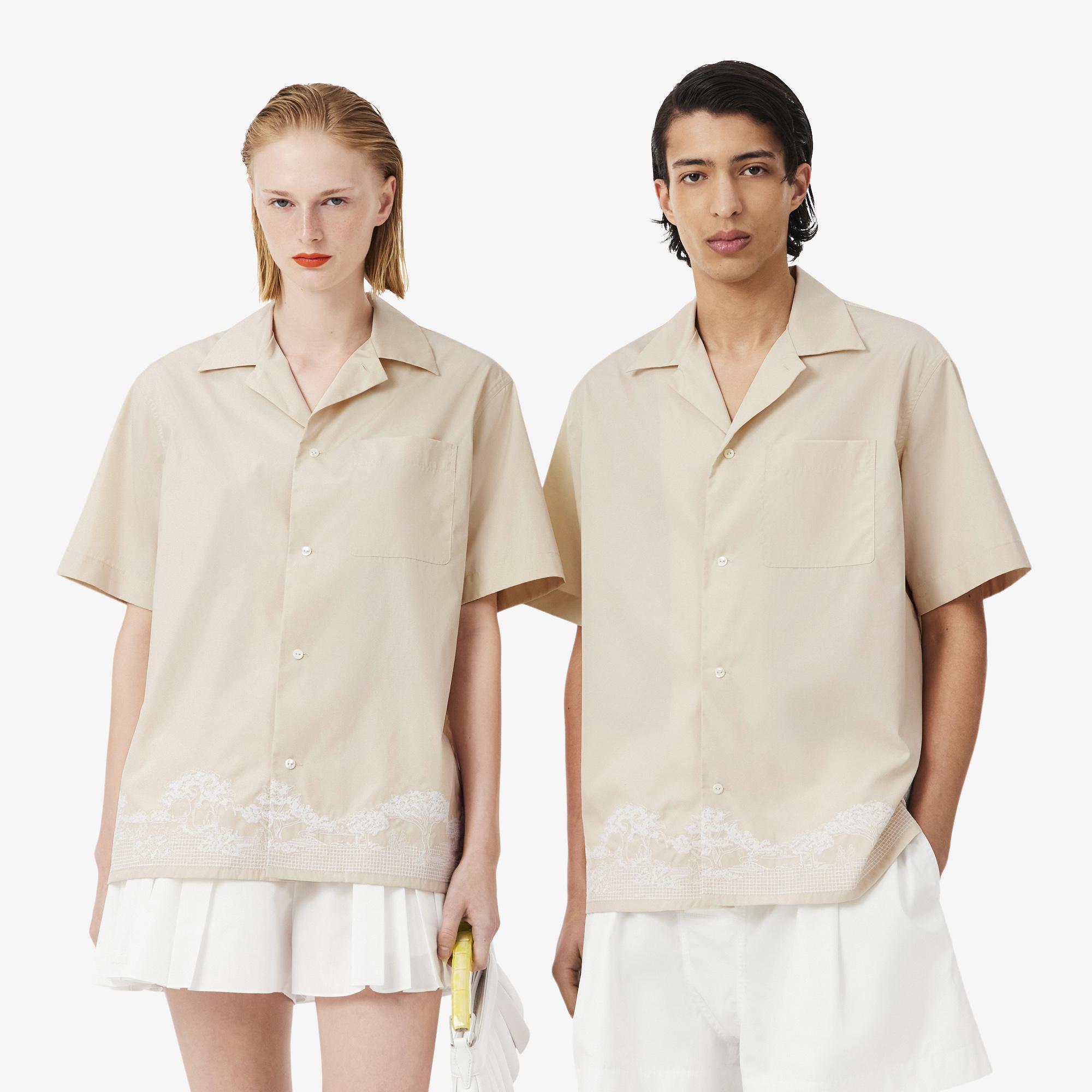 SS26 RUNWAY Unisex Relaxed Fit Kısa Kollu Desenli Bej Gömlek
