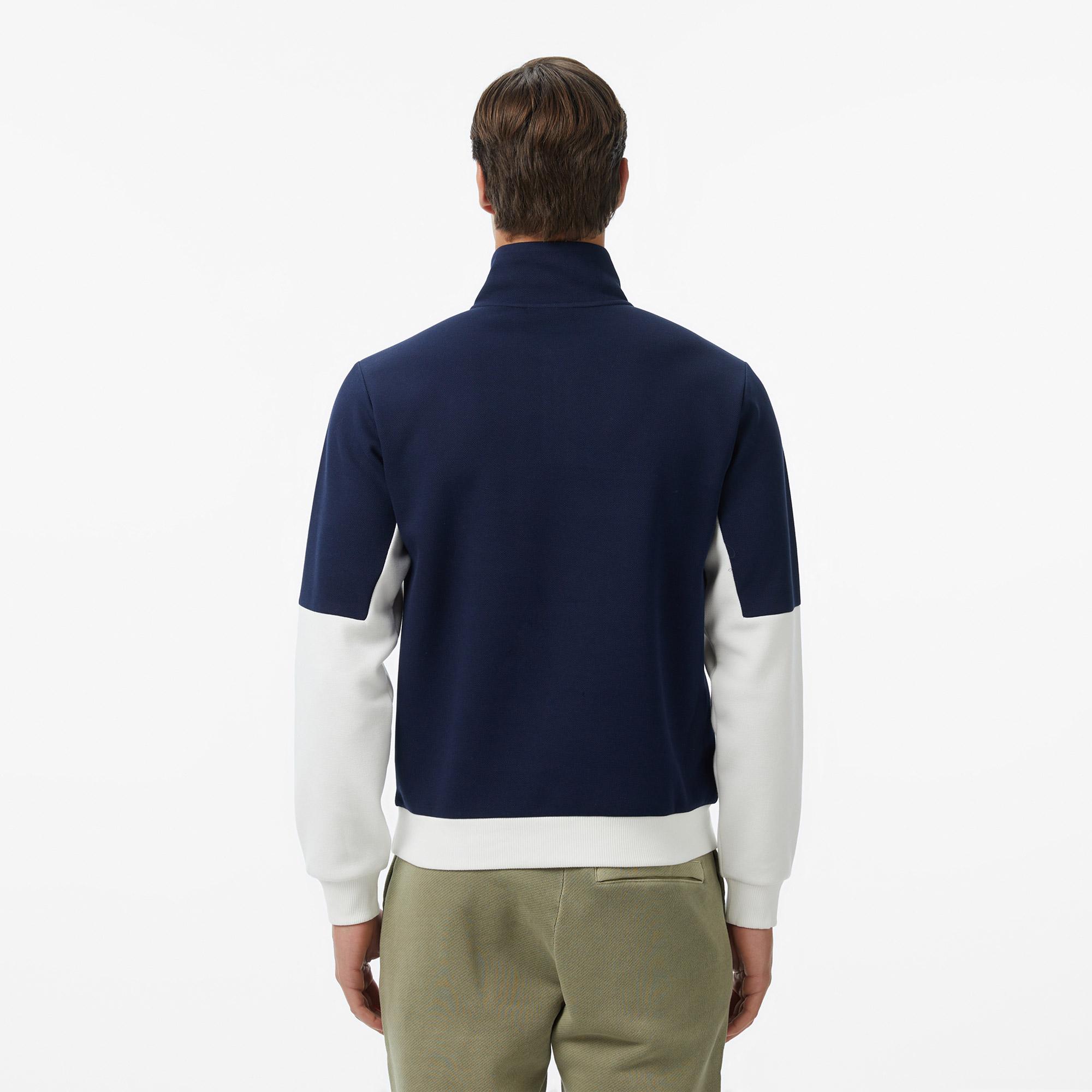 Erkek Relaxed Fit Dik Yaka Renk Bloklu Lacivert Sweatshirt