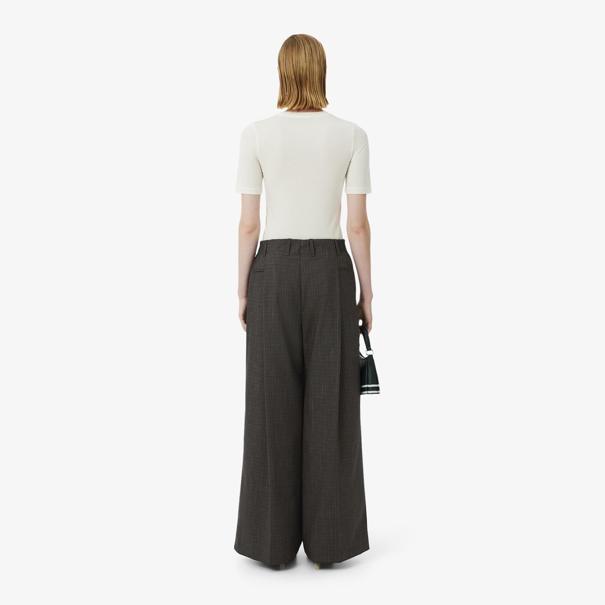 SS26 RUNWAY Kadın Oversize Fit Yün Kahverengi Pantolon