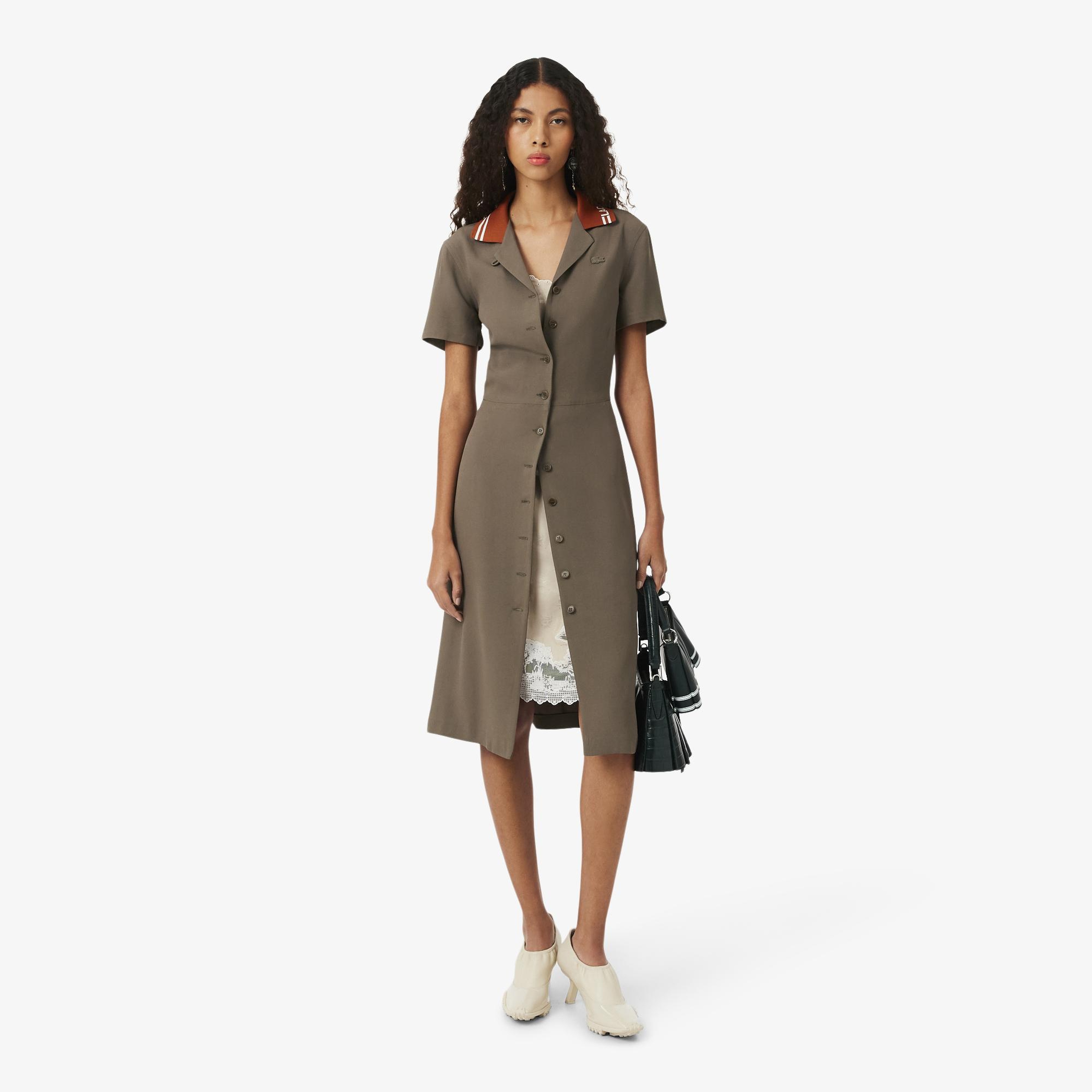 SS26 RUNWAY Kadın Regular Fit Kolsuz Desenli Bej Elbise
