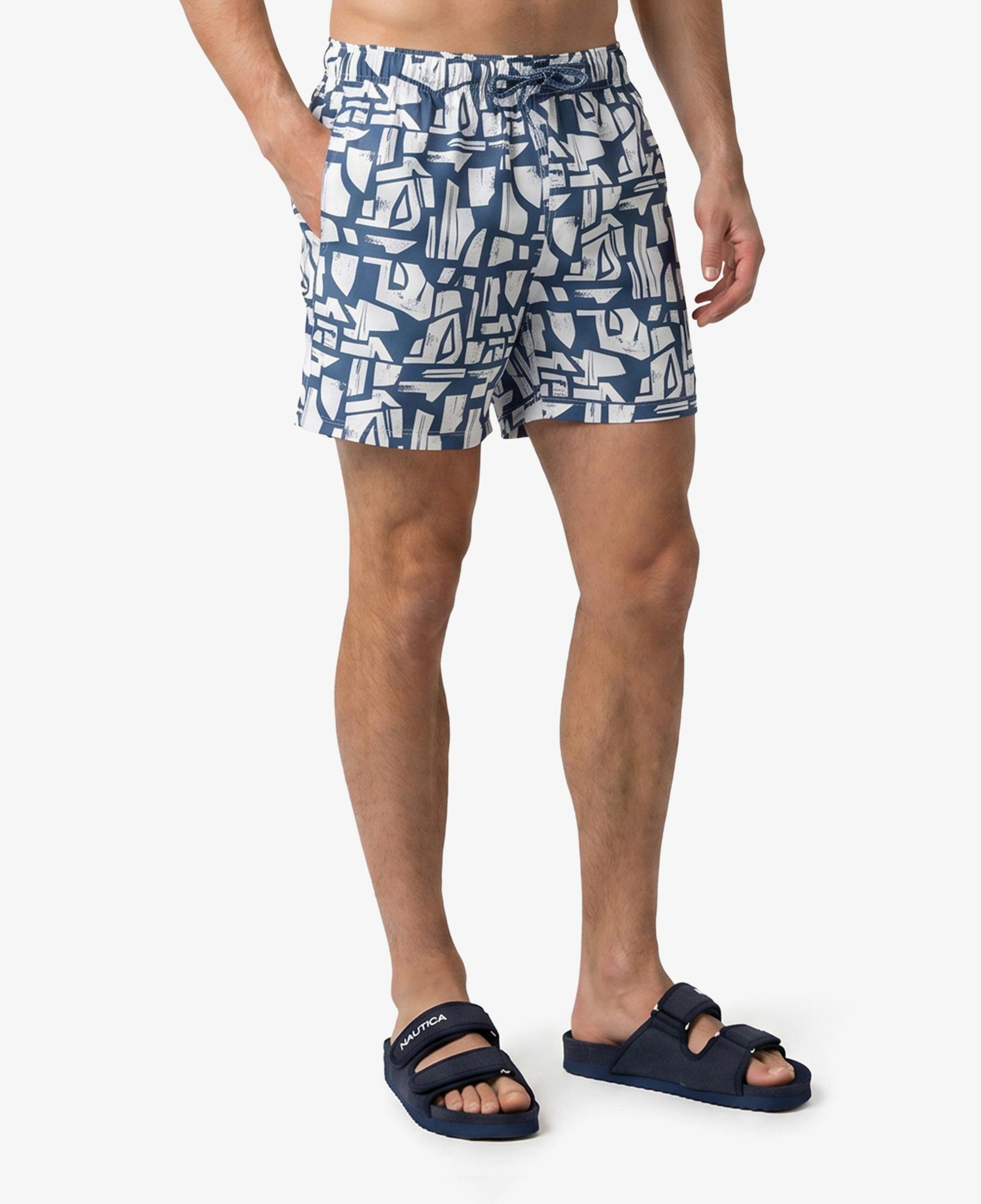 Nautica Erkek Mavi Regular Fit Desenli Deniz Şortu