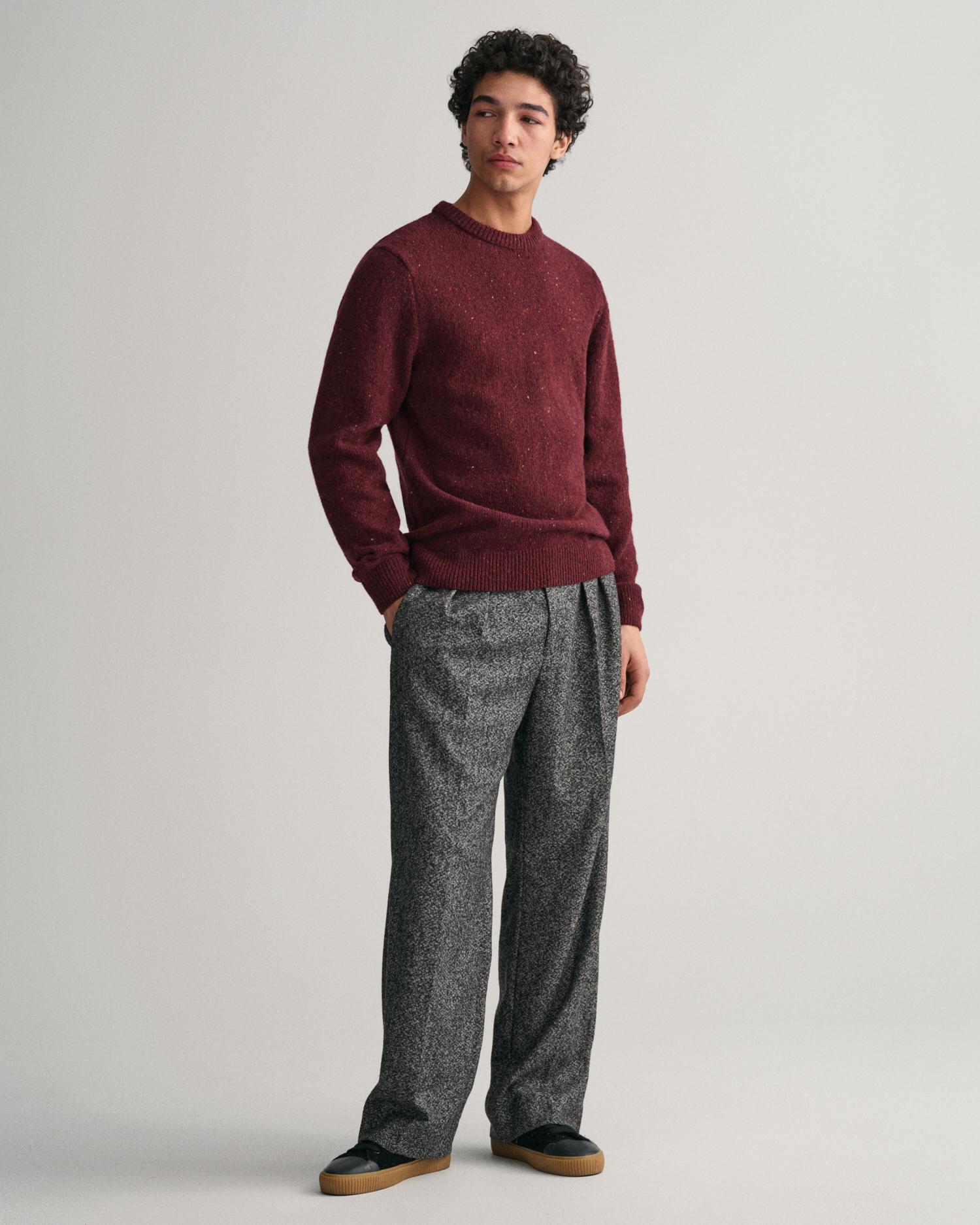 GANT Erkek Bordo Regular Fit Bisiklet Yaka Yünlü Kazak