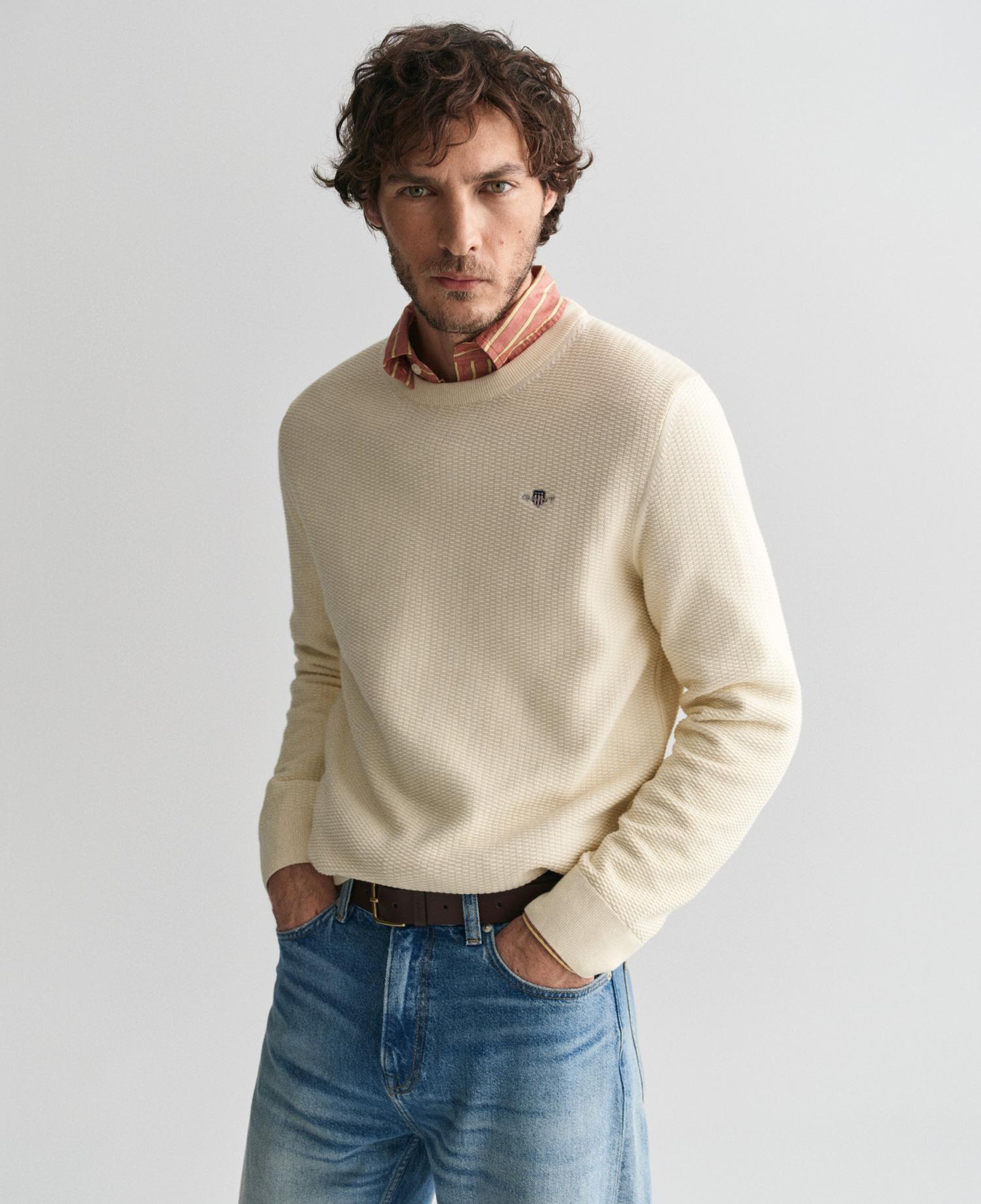 GANT Erkek Krem Regular Fit Bisiklet Yaka Kazak