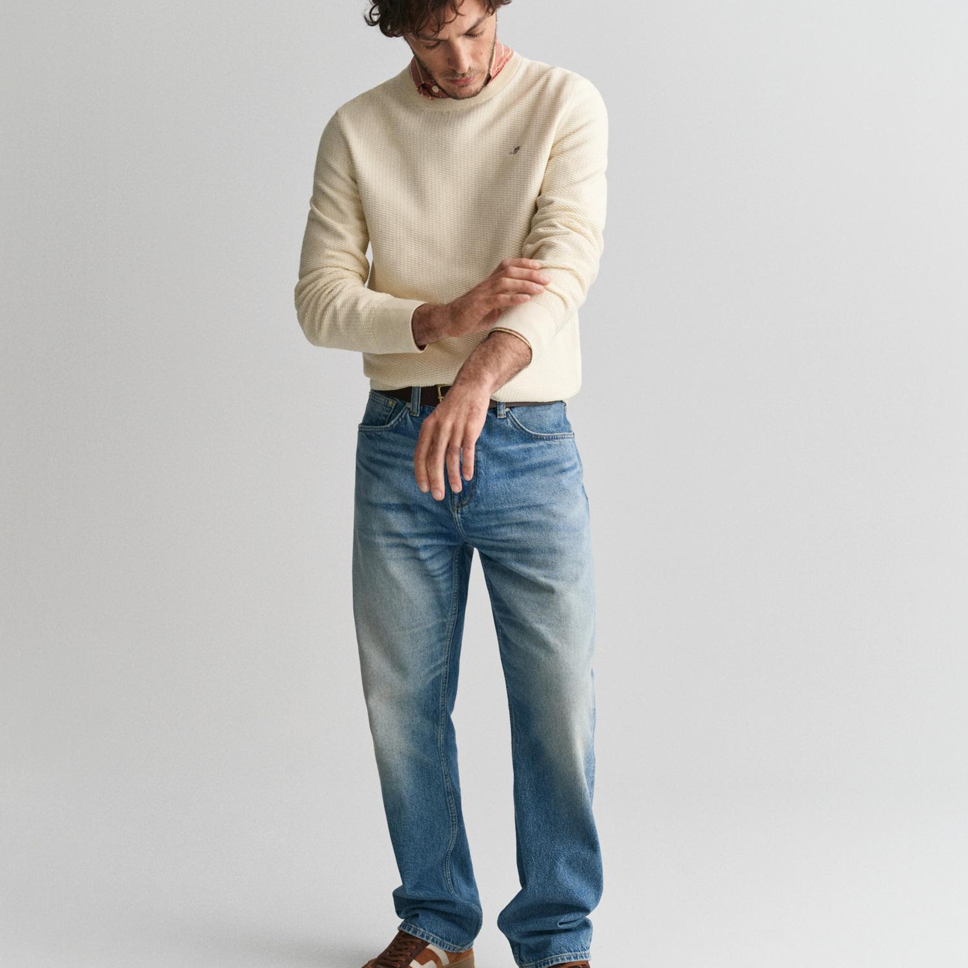 GANT Erkek Krem Regular Fit Bisiklet Yaka Kazak