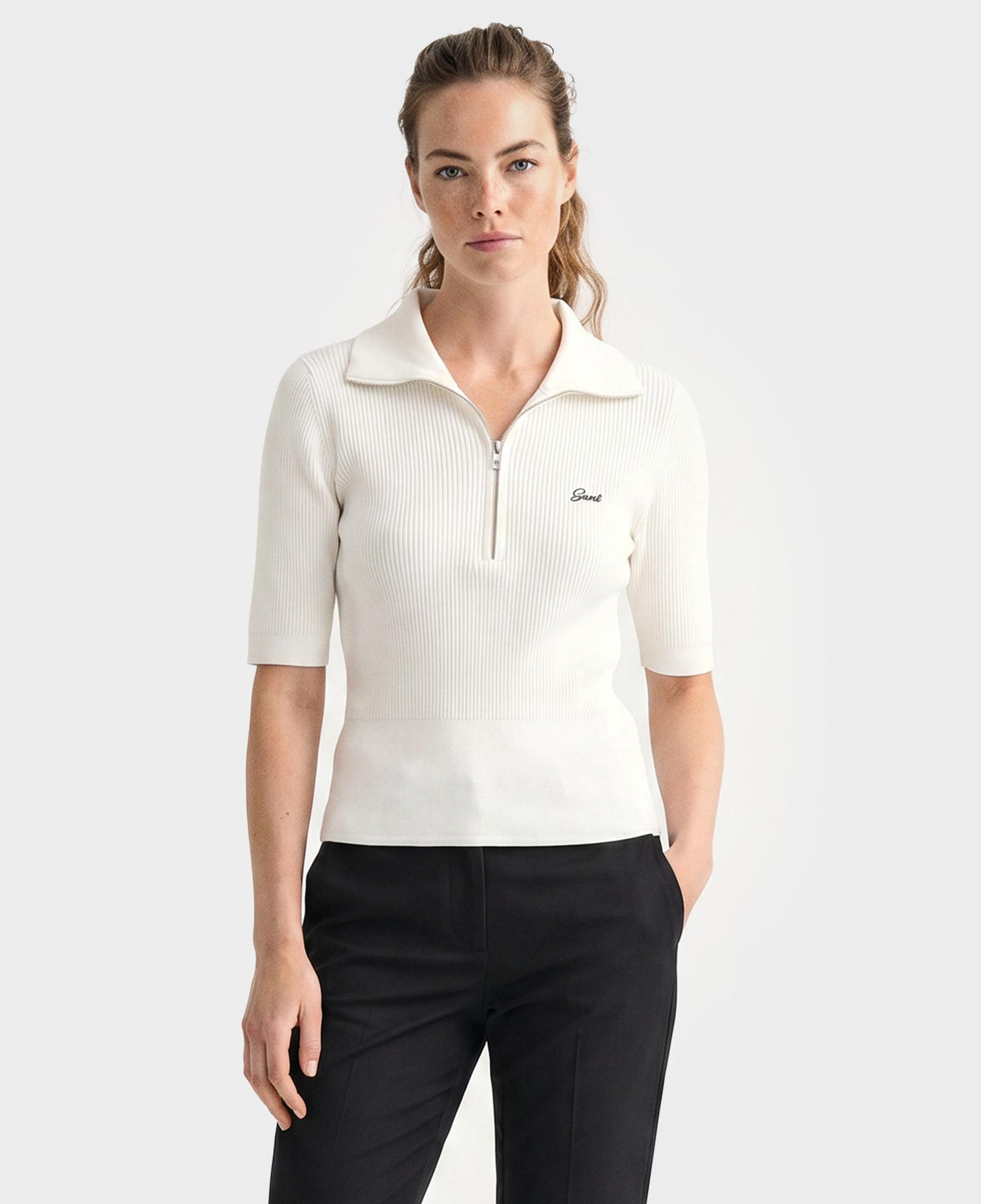 GANT Kadın Beyaz Slim Fit Yarım Kollu Triko