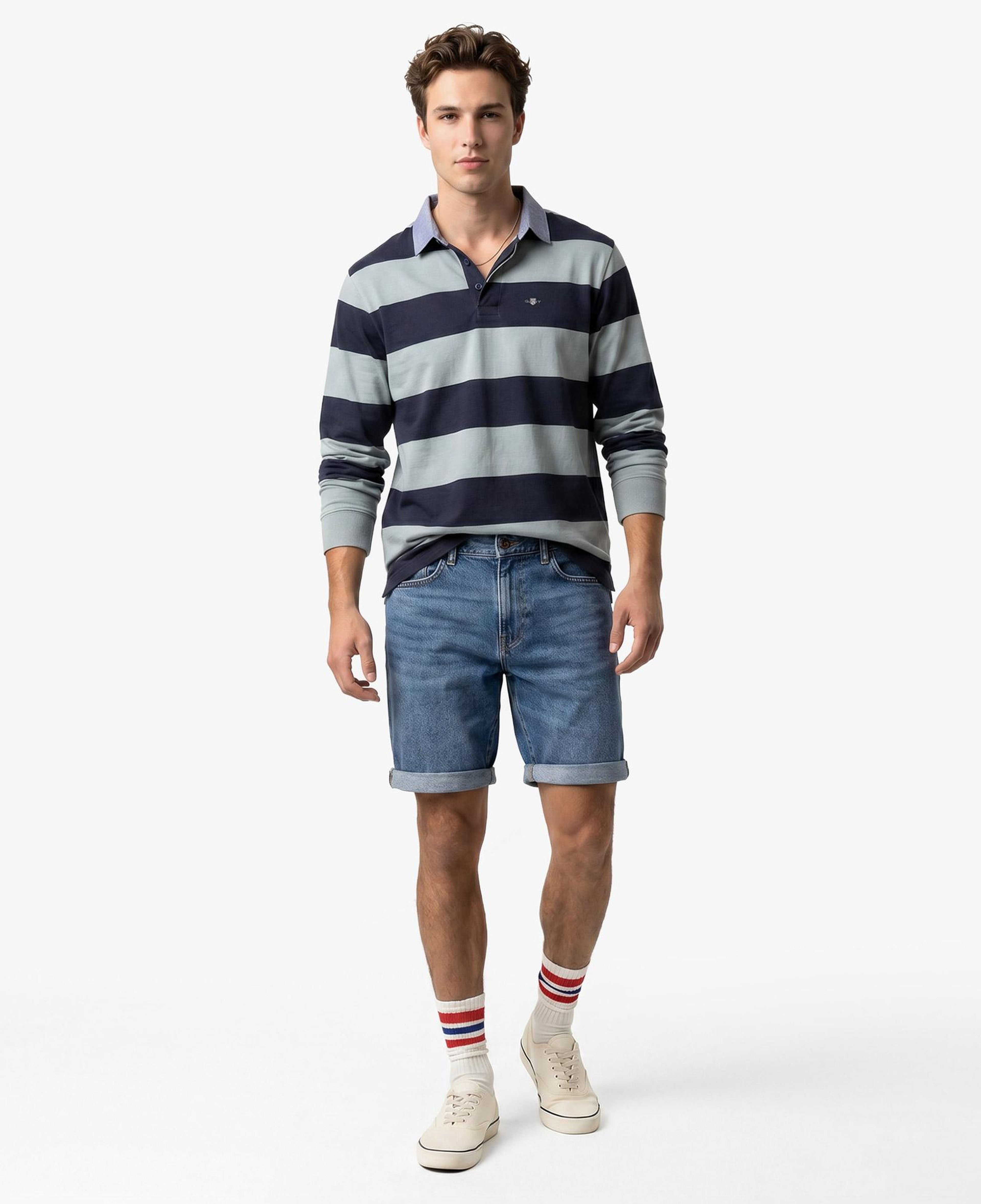 GANT Erkek Yeşil Regular Fit Çizgili Logolu Polo Yaka Rugby T-Shirt