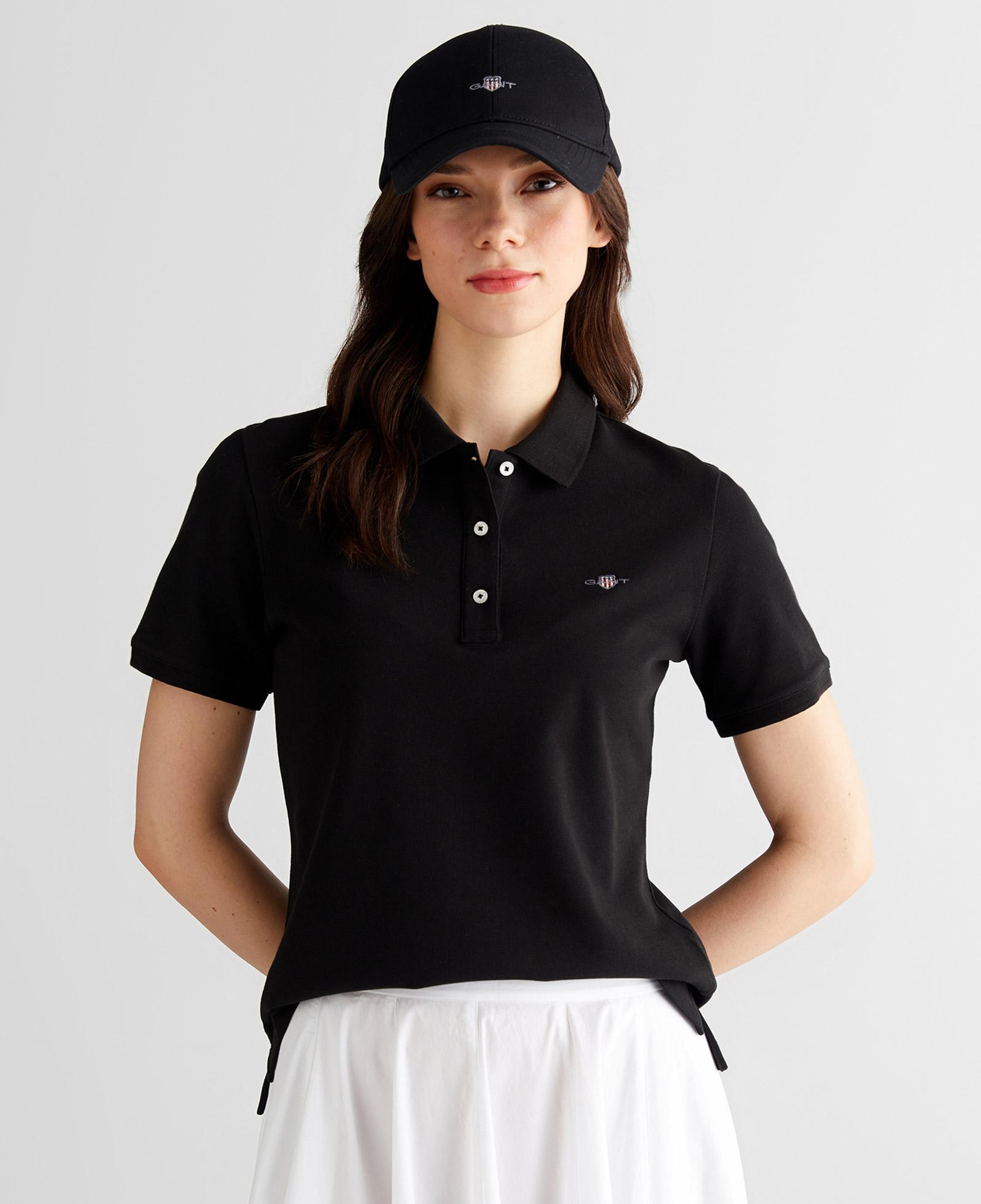 GANT Kadın Siyah Regular Fit Logolu Polo Yaka T-Shirt