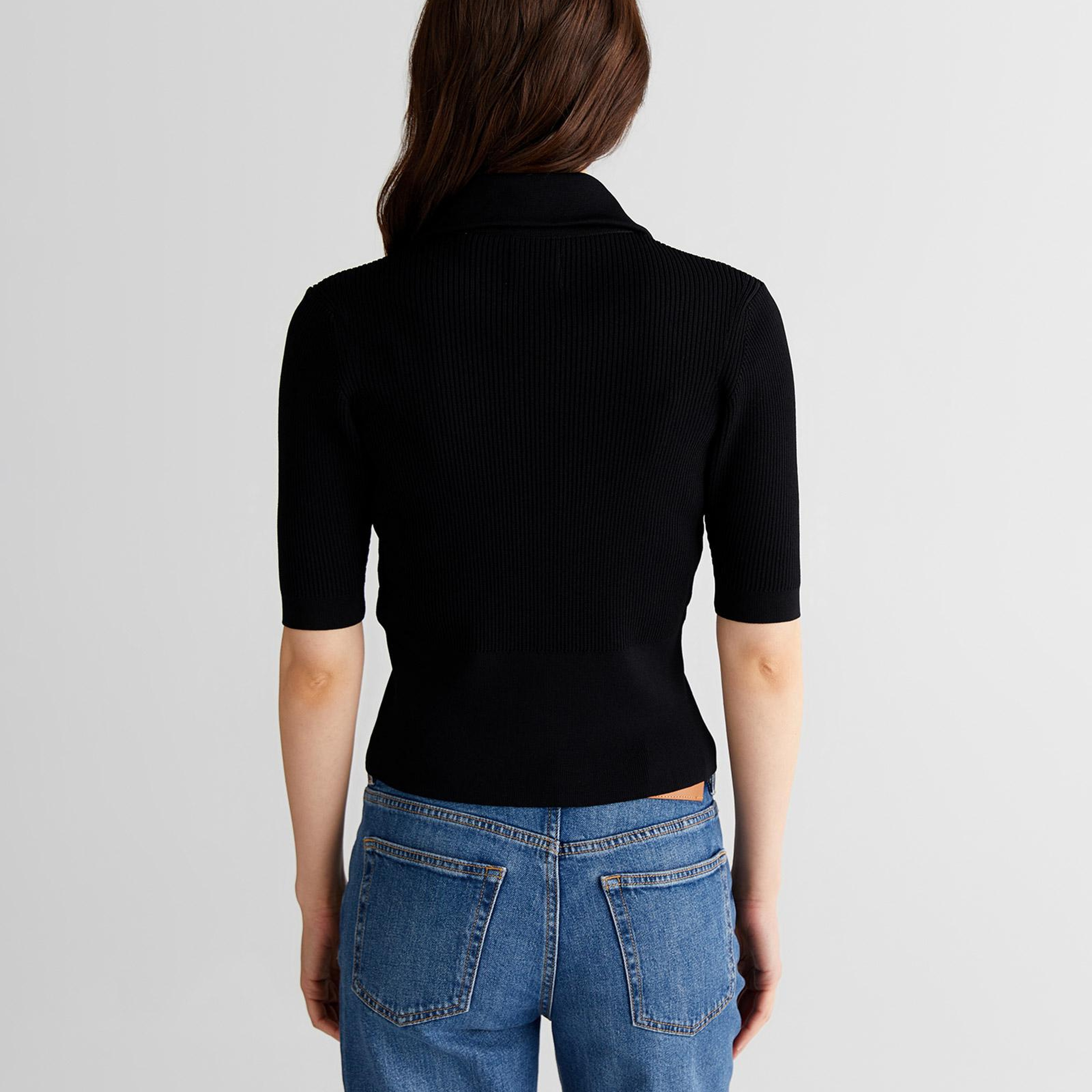 GANT Kadın Siyah Slim Fit Yarım Kollu Triko