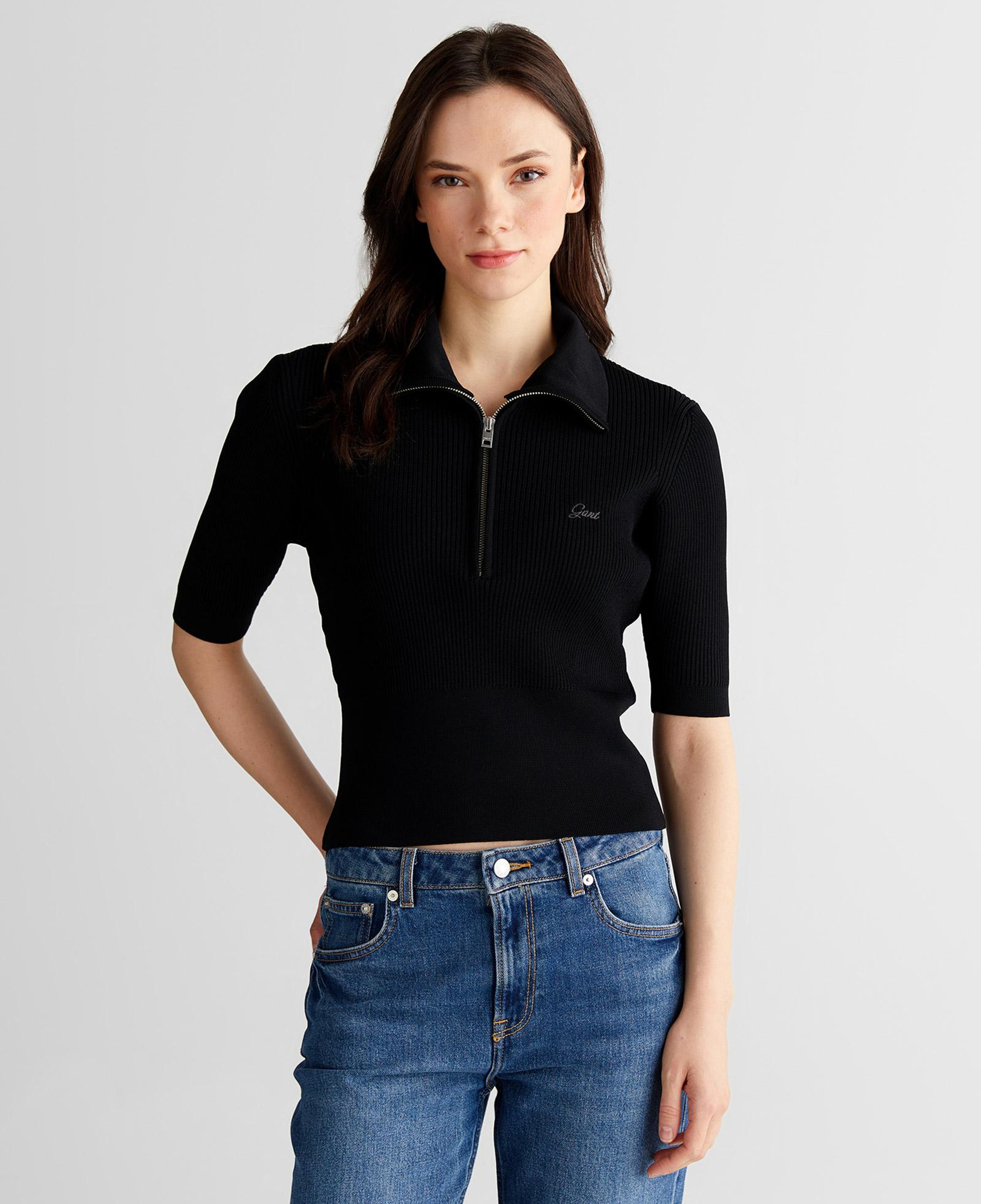 GANT Kadın Siyah Slim Fit Yarım Kollu Triko