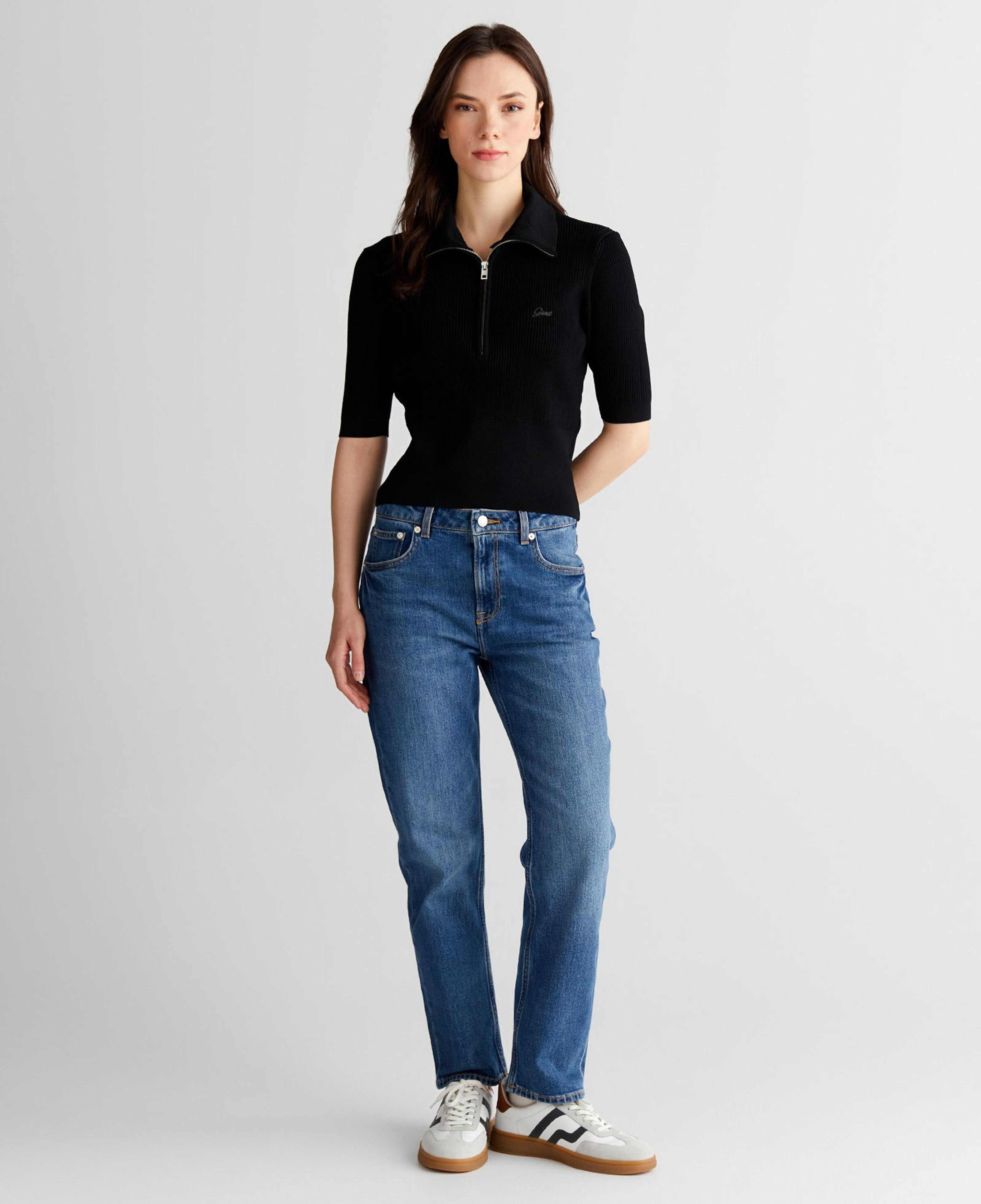 GANT Kadın Siyah Slim Fit Yarım Kollu Triko