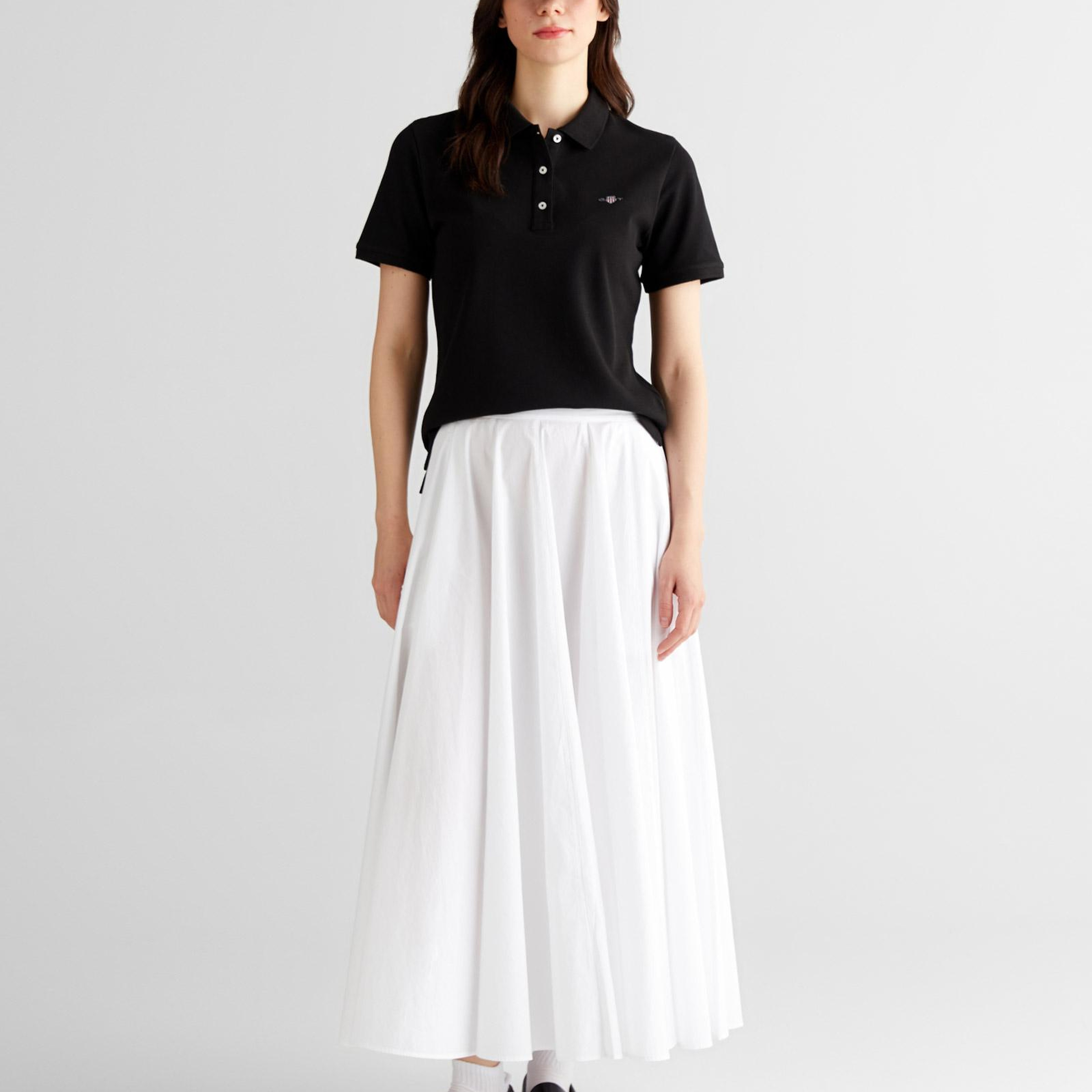GANT Kadın Siyah Regular Fit Logolu Polo Yaka T-Shirt