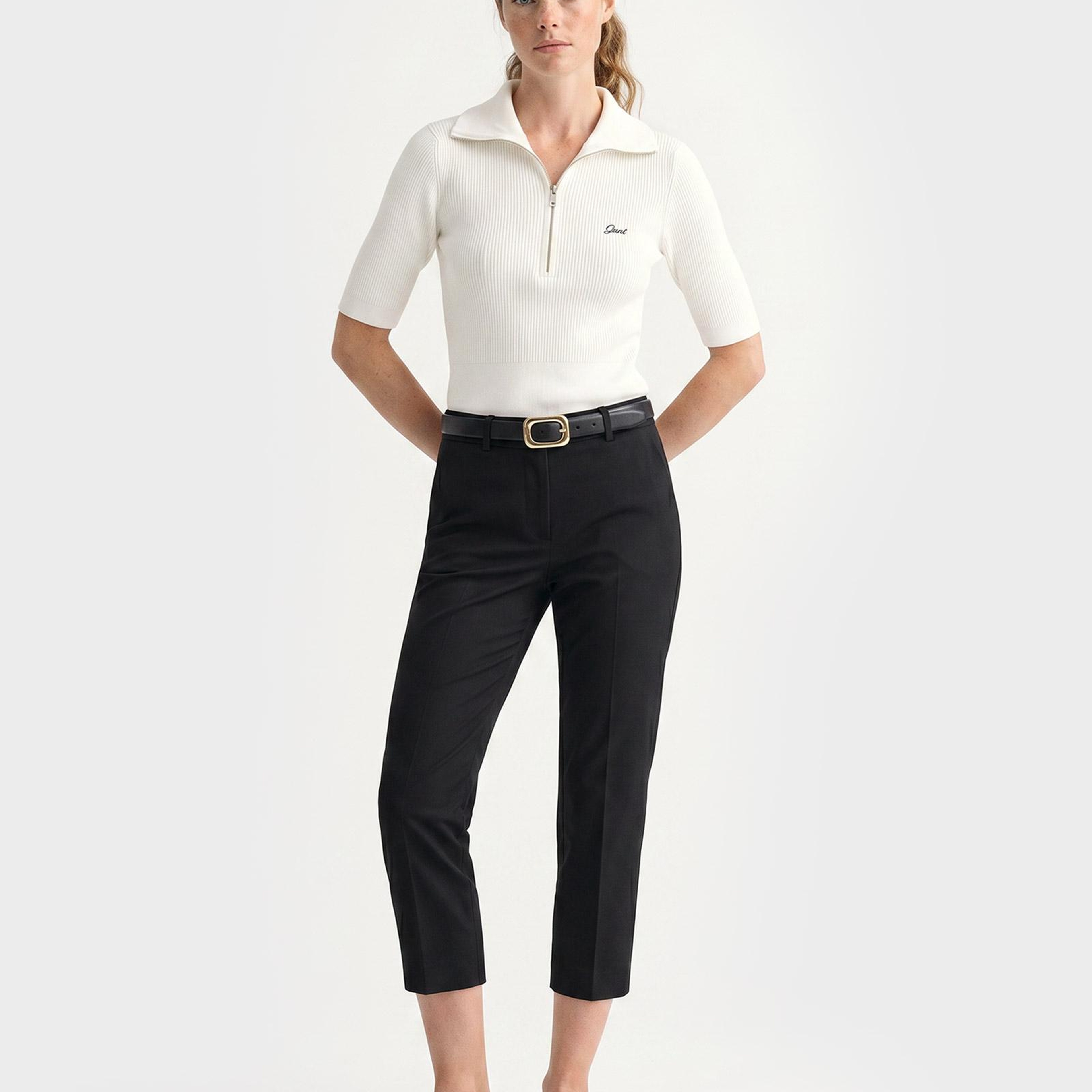 GANT Kadın Beyaz Slim Fit Yarım Kollu Triko