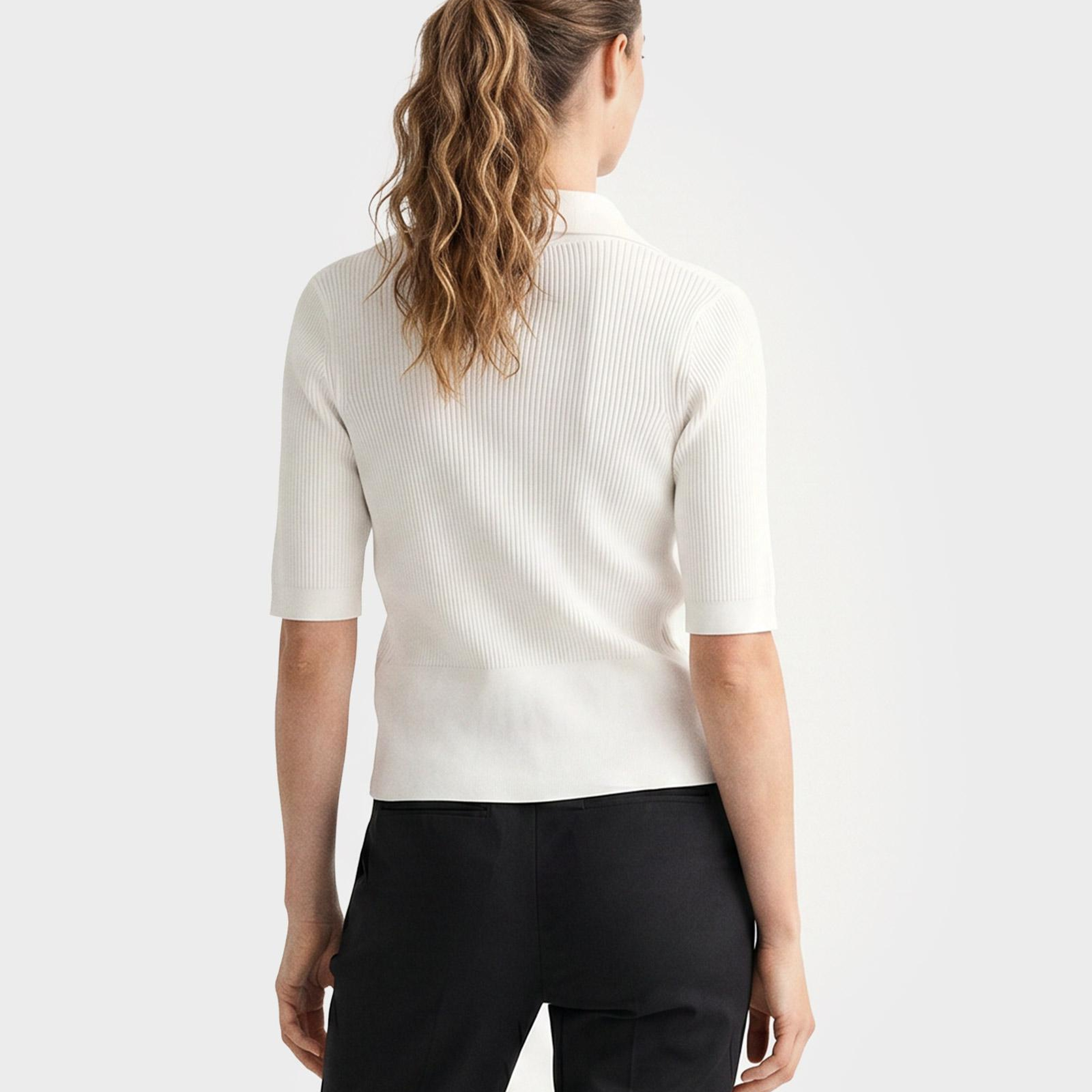 GANT Kadın Beyaz Slim Fit Yarım Kollu Triko