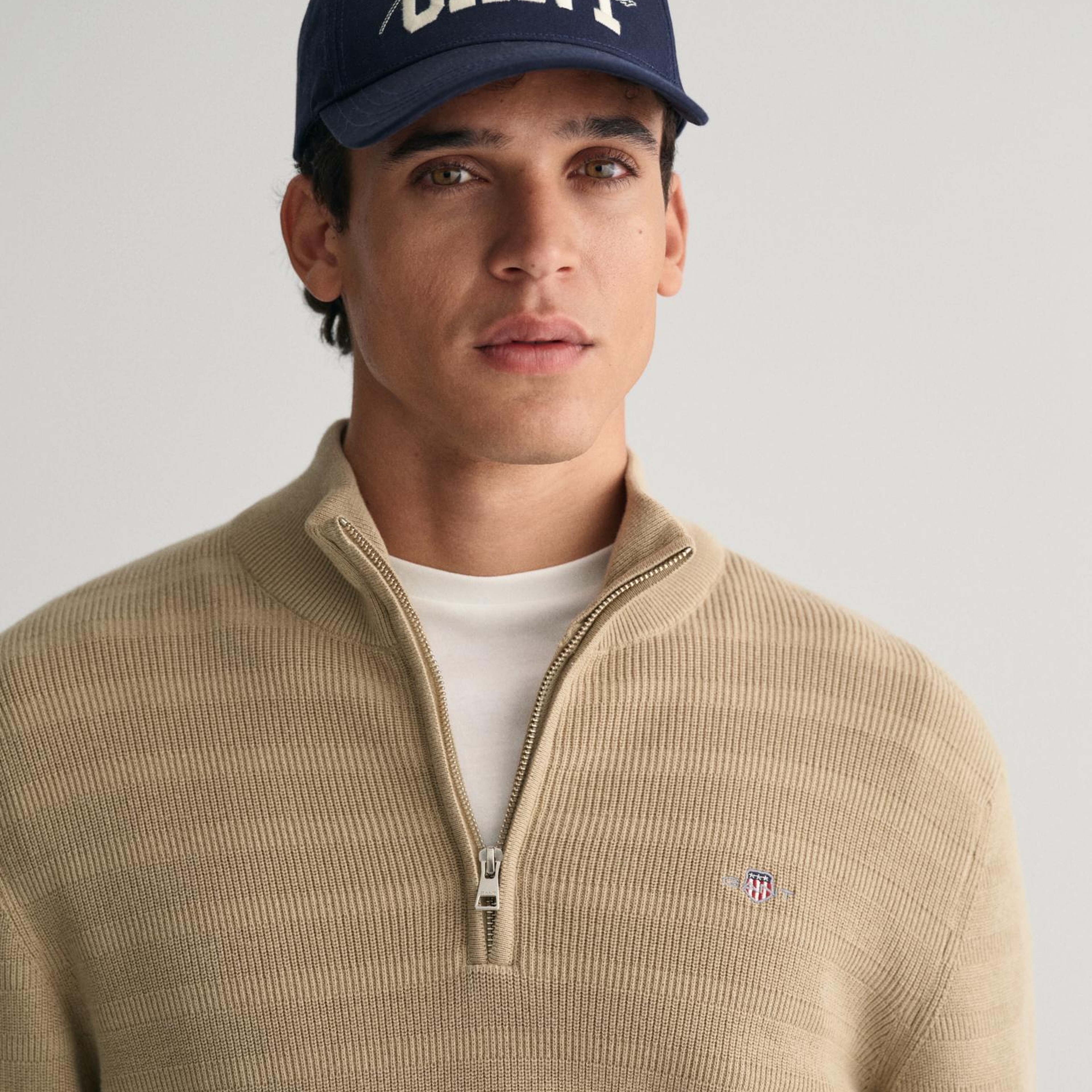 GANT Erkek Bej Regular Fit Yarım Fermuarlı Kazak