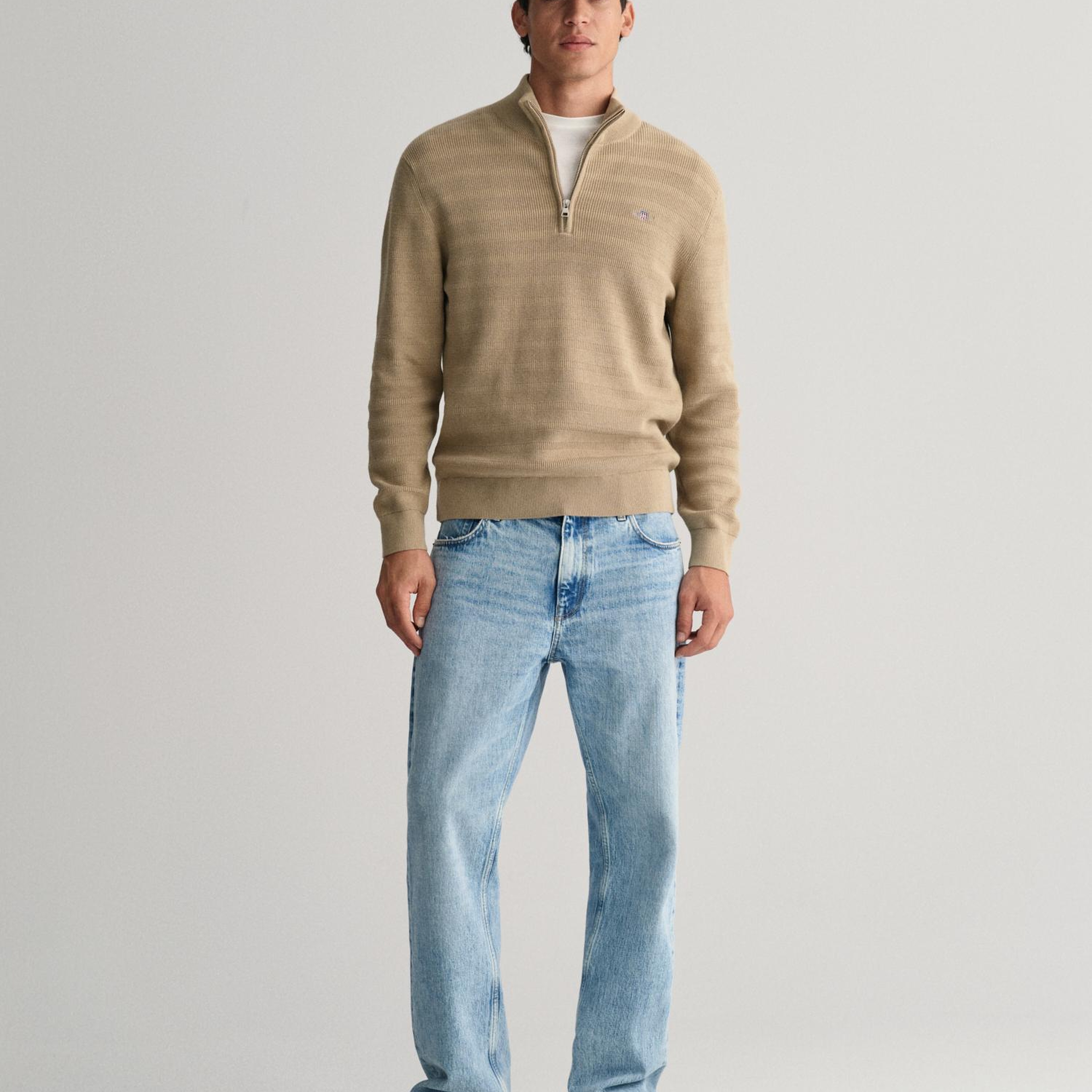 GANT Erkek Bej Regular Fit Yarım Fermuarlı Kazak