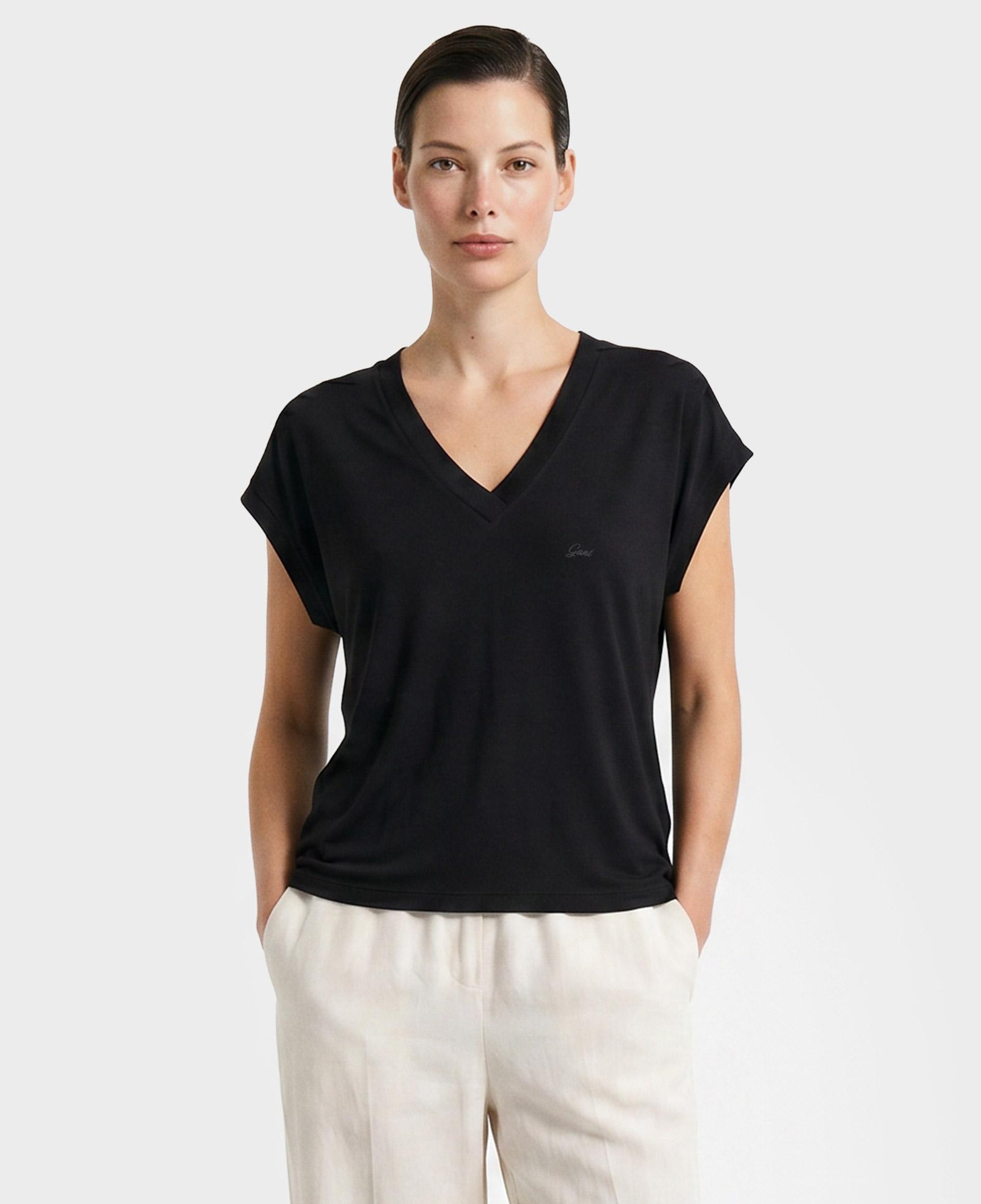 GANT Kadın Siyah V Yaka Regular Fit T-Shirt