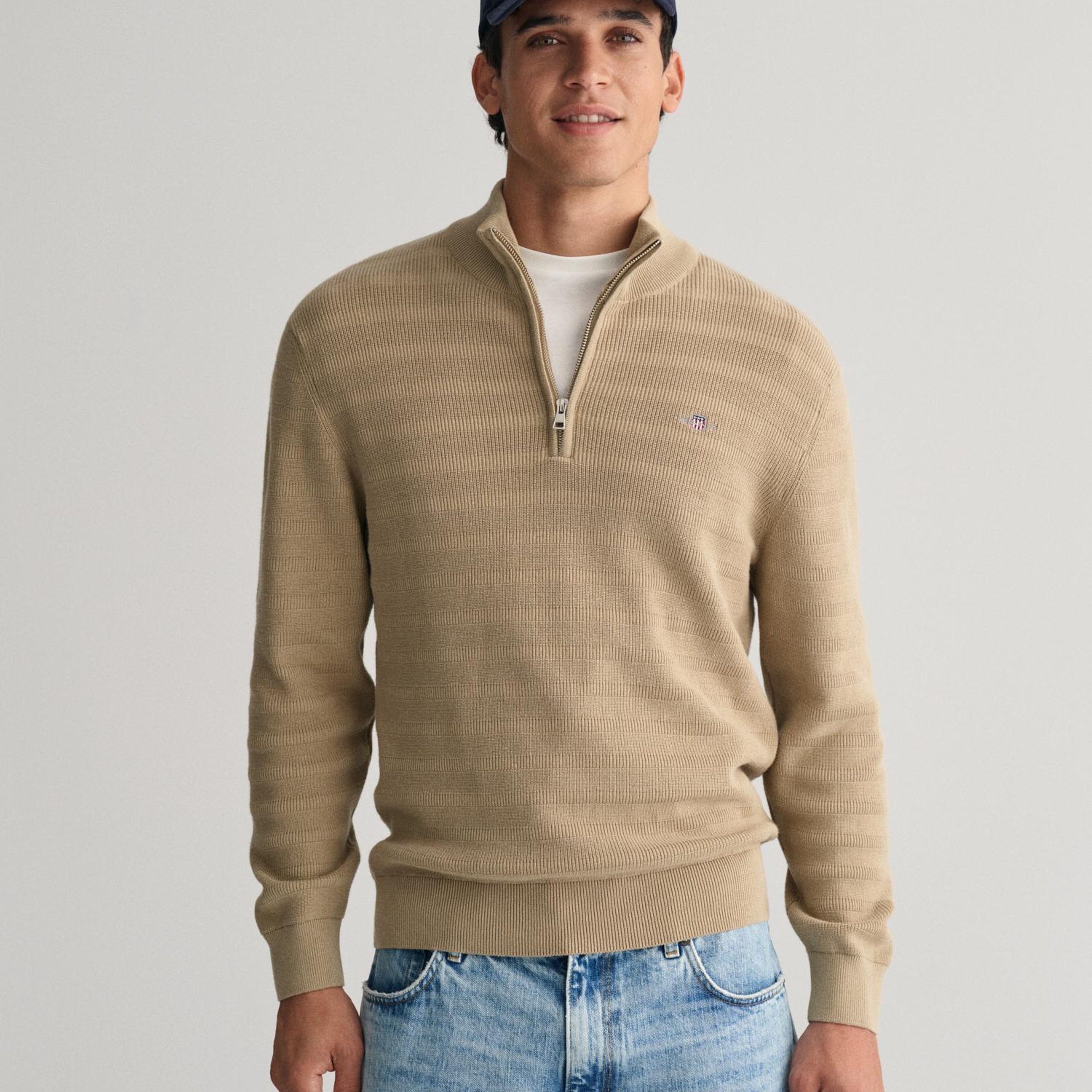 GANT Erkek Bej Regular Fit Yarım Fermuarlı Kazak