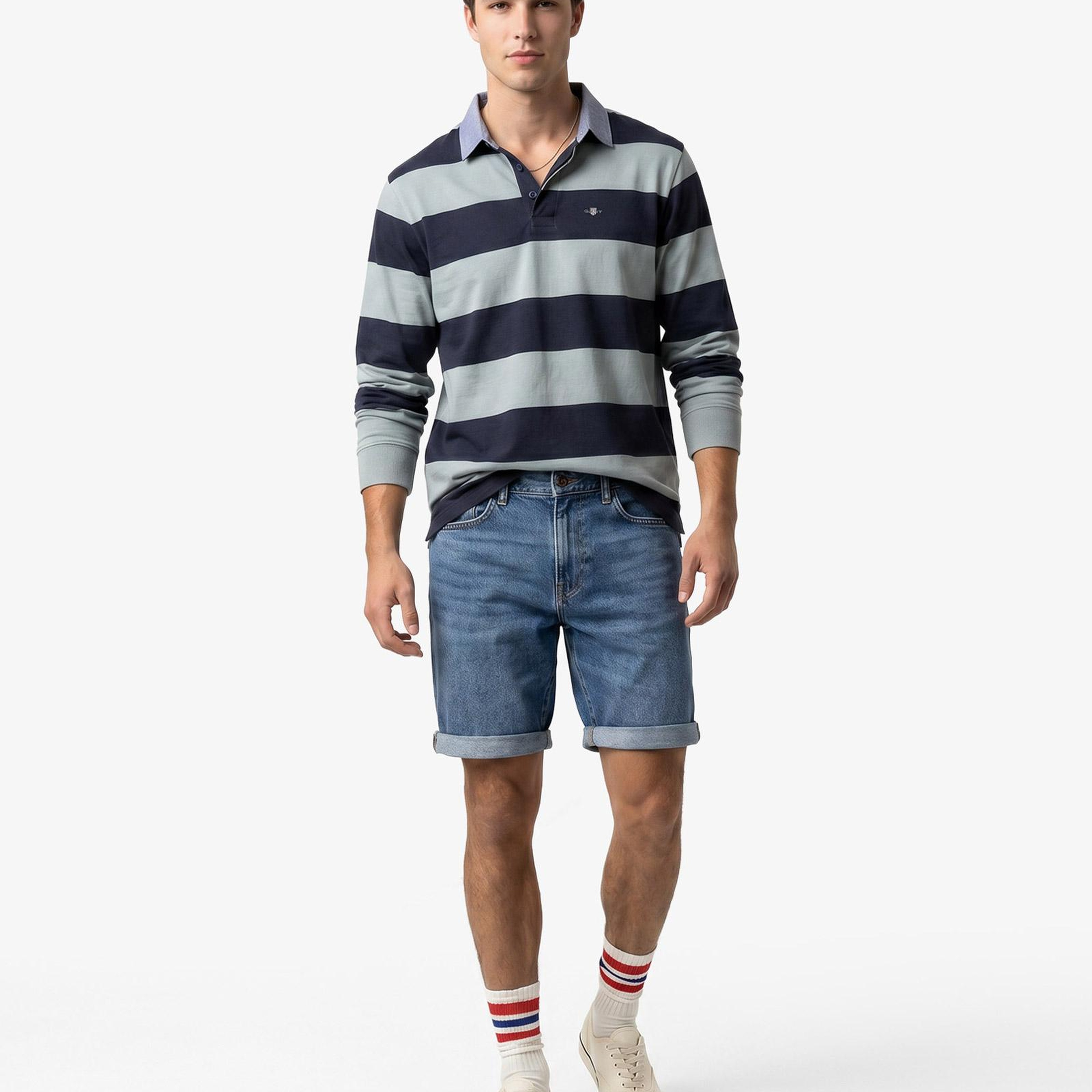 GANT Erkek Yeşil Regular Fit Çizgili Logolu Polo Yaka Rugby T-Shirt