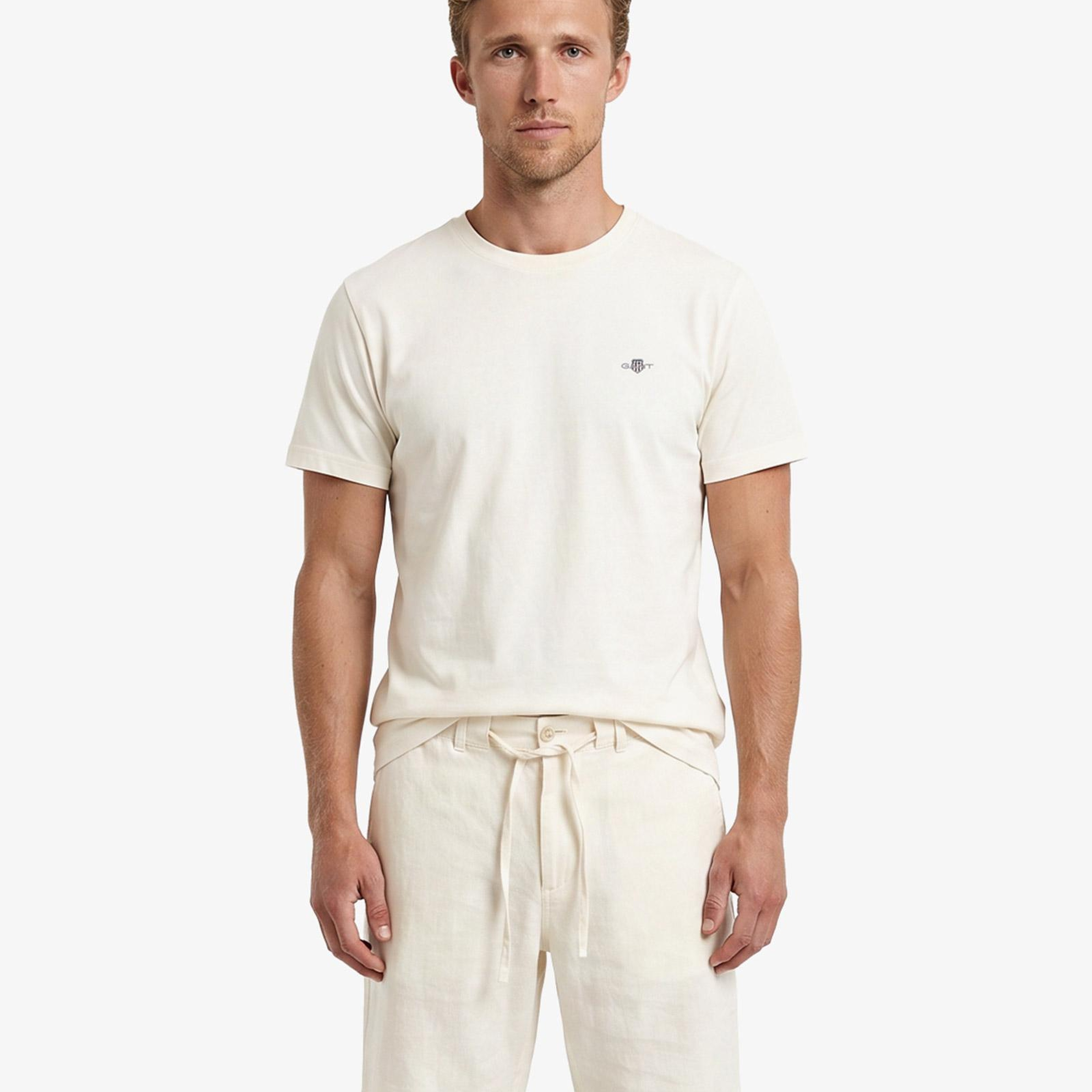GANT Erkek Beyaz Bisiklet Yaka Regular Fit Logolu T-Shirt