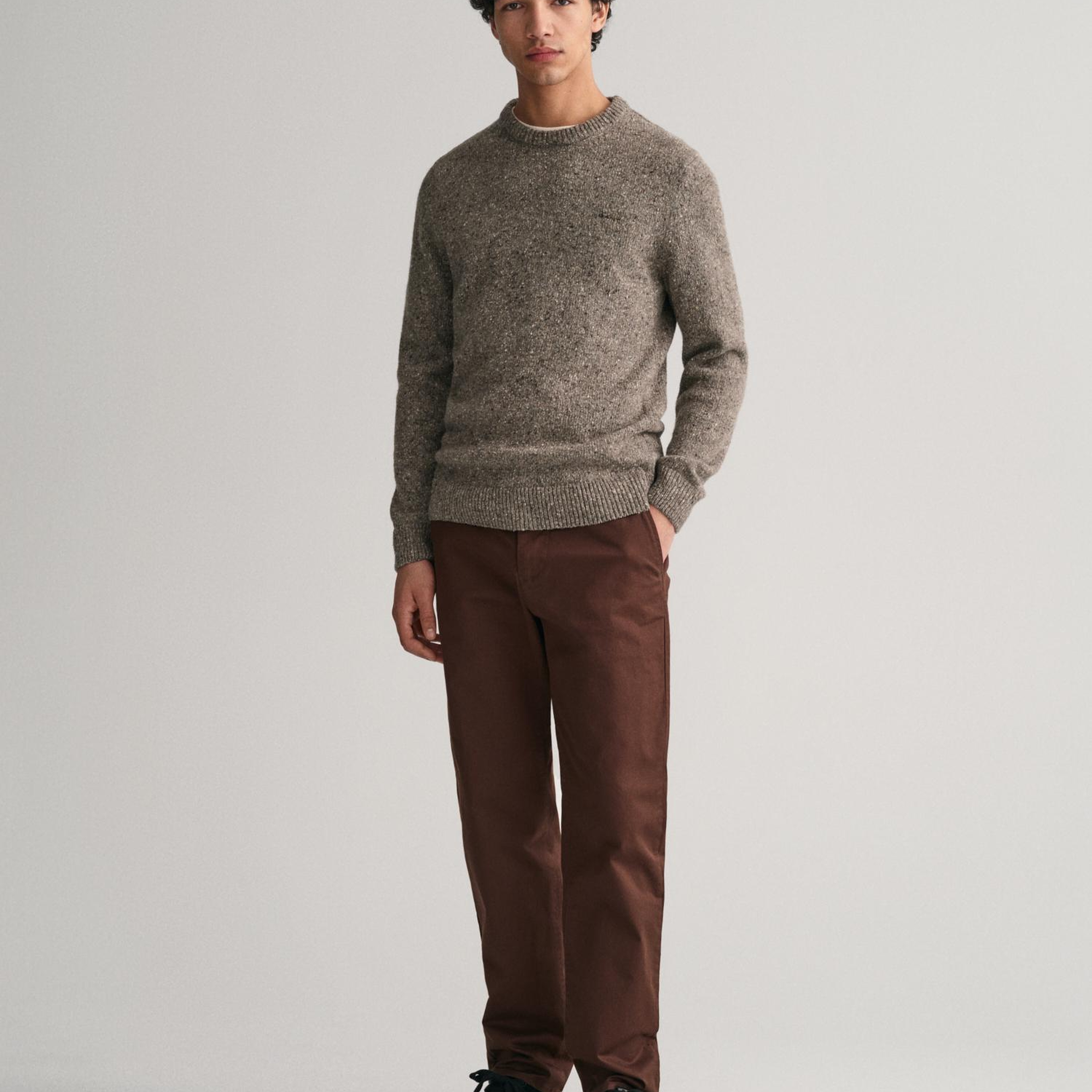 GANT Erkek Gri Regular Fit Bisiklet Yaka Kazak
