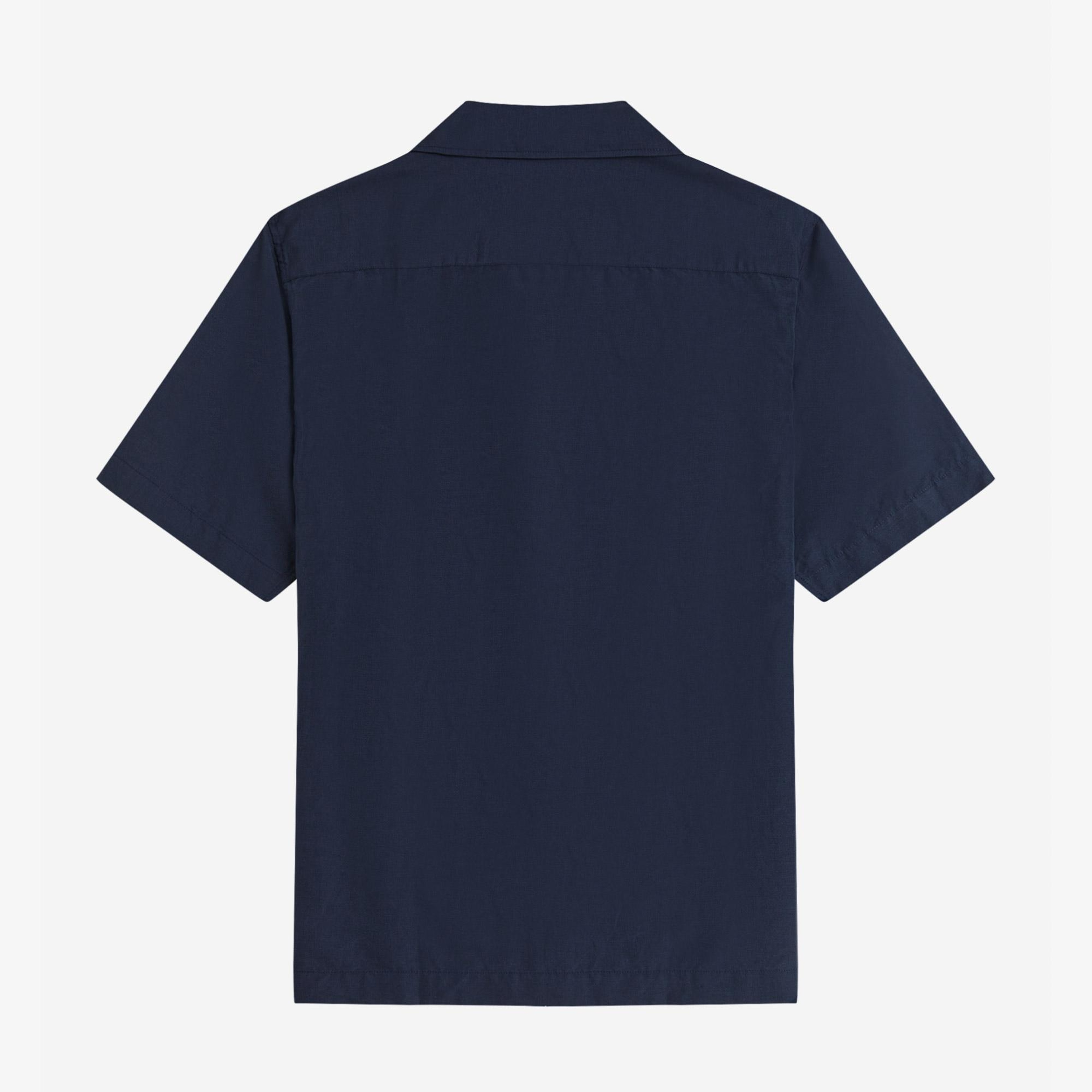 Fred Perry Keten Karışımlı Revere Collar Erkek Koyu Mavi Gömlek