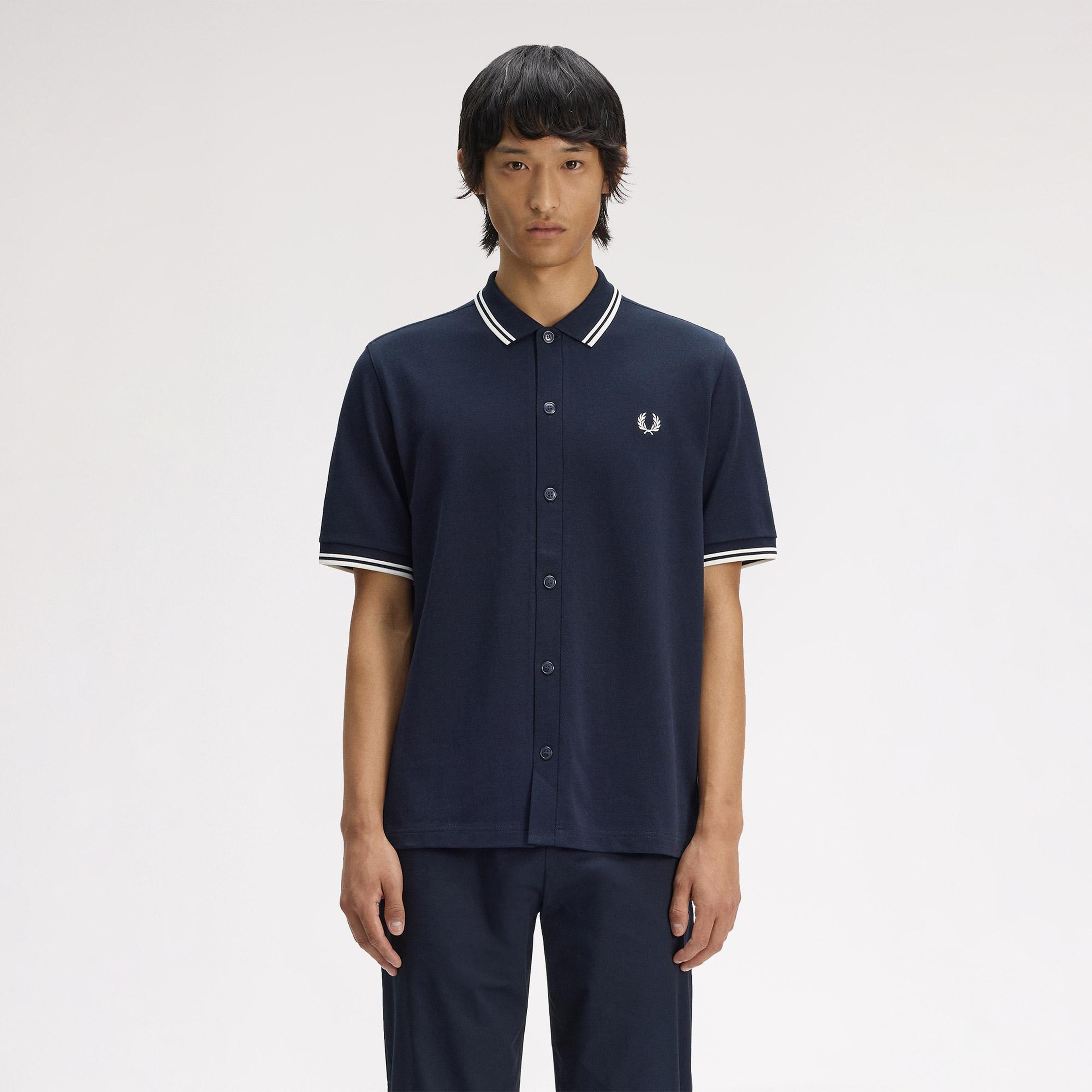 Fred Perry Button Through Erkek Lacivert Polo