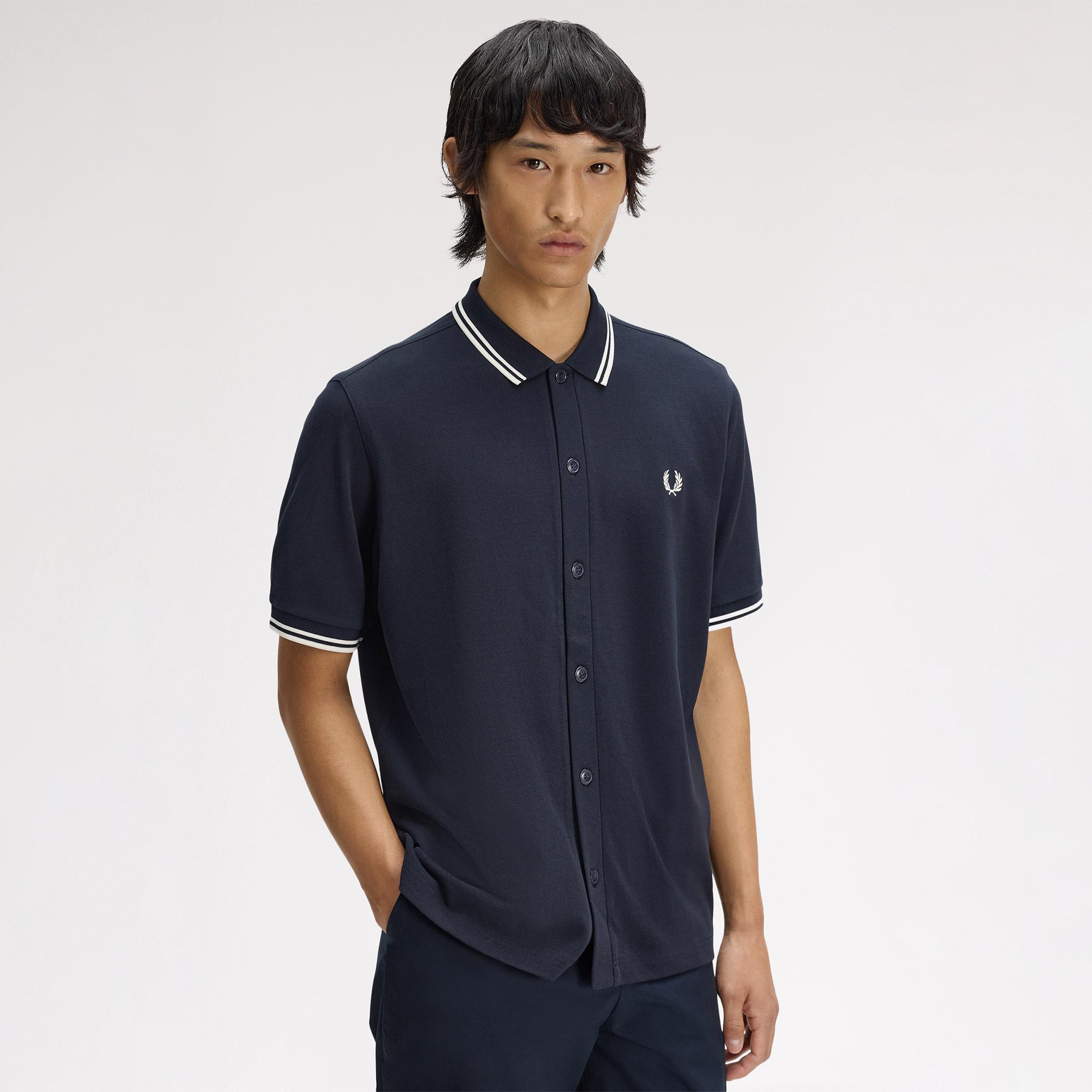 Fred Perry Button Through Erkek Lacivert Polo