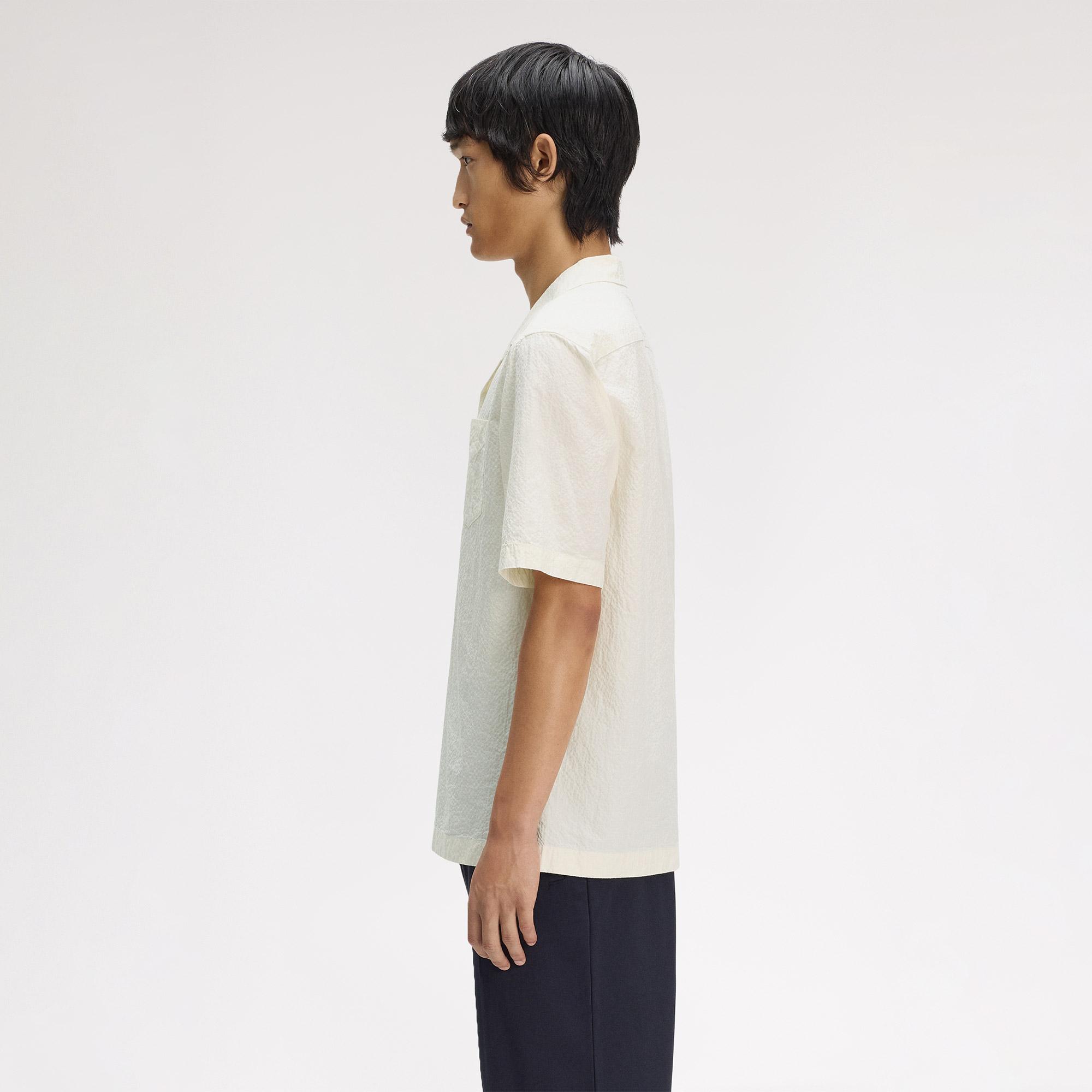 Fred Perry Seersucker Revere Collar Erkek Krem Gömlek