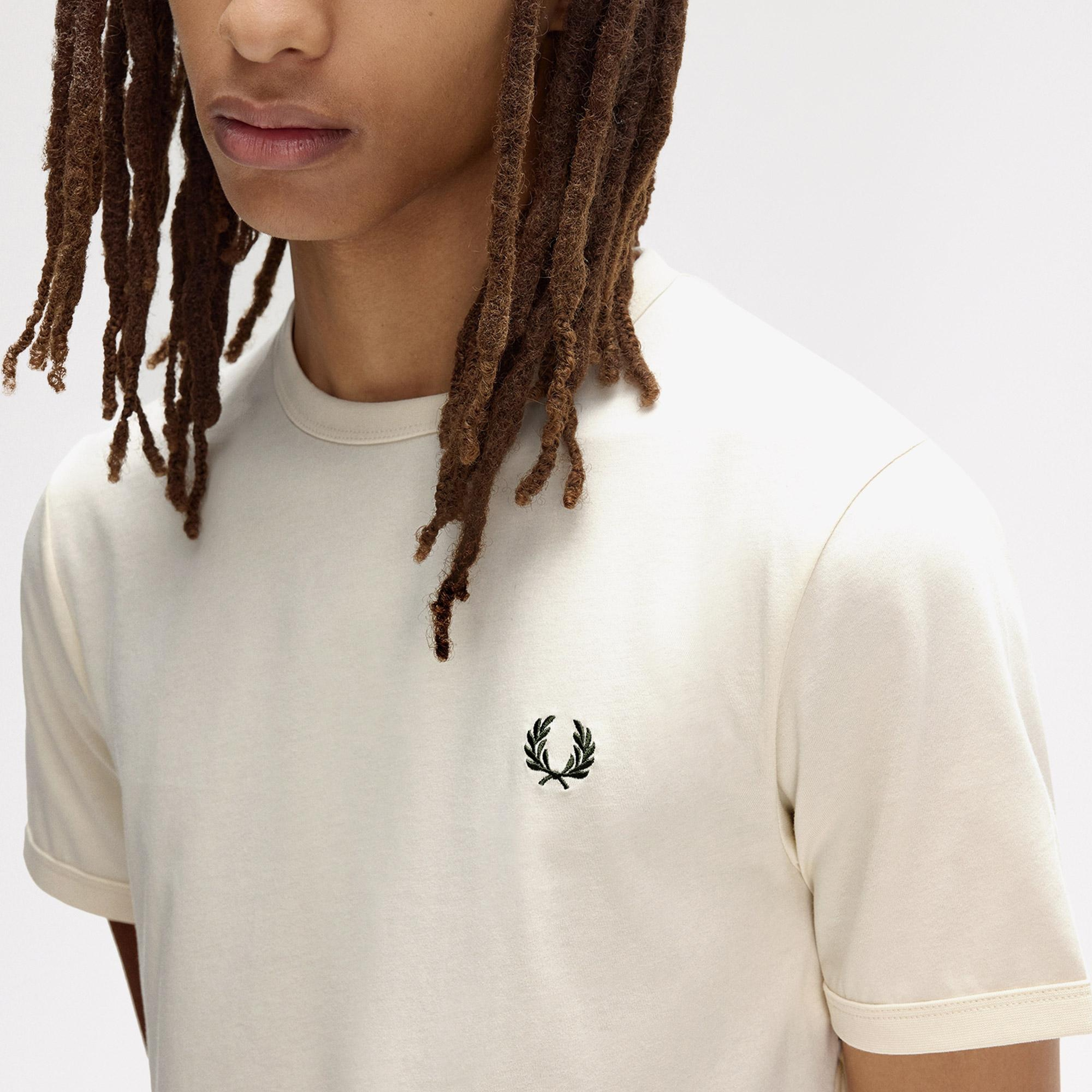 Fred Perry Ringer Erkek Krem T-Shirt