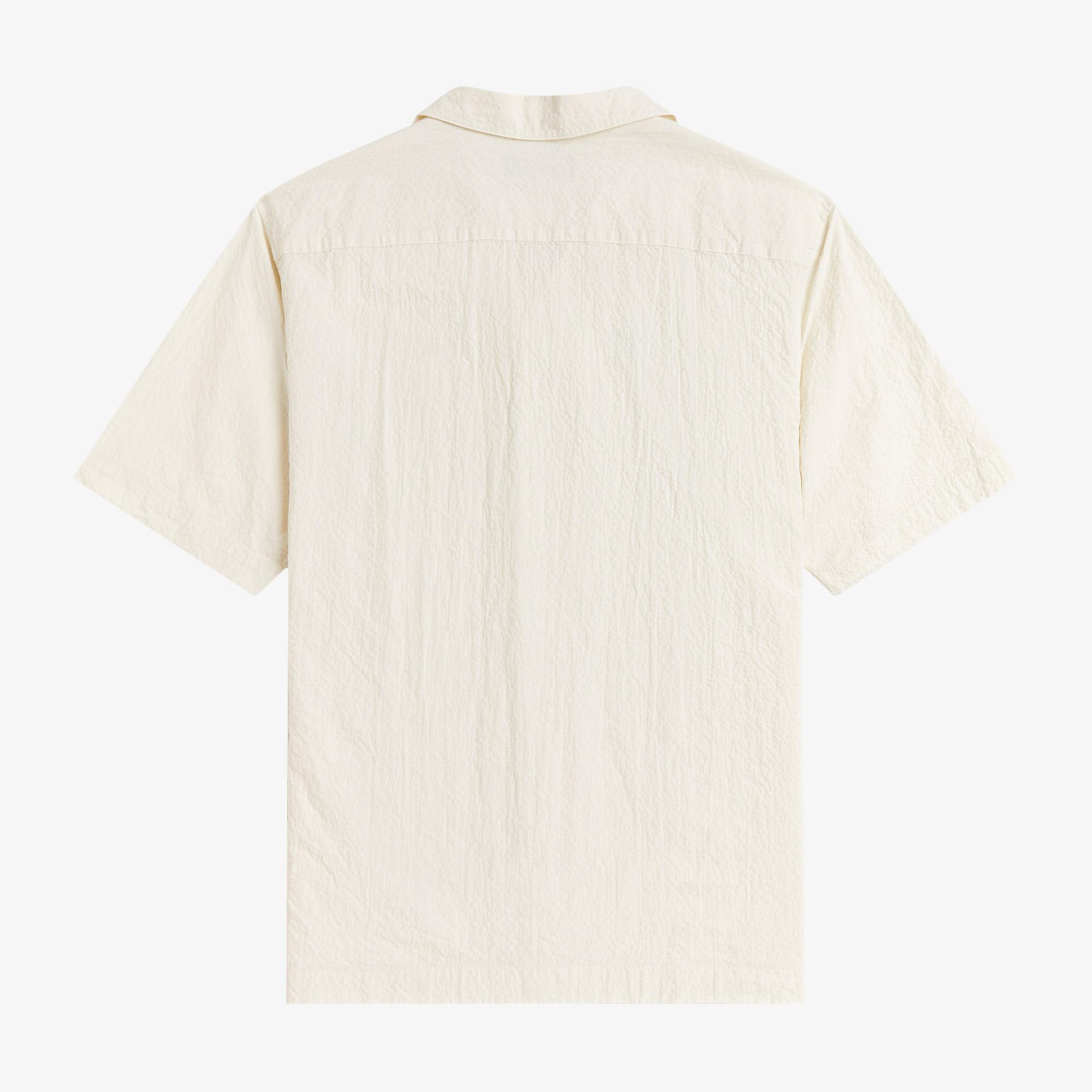 Fred Perry Seersucker Revere Collar Erkek Krem Gömlek