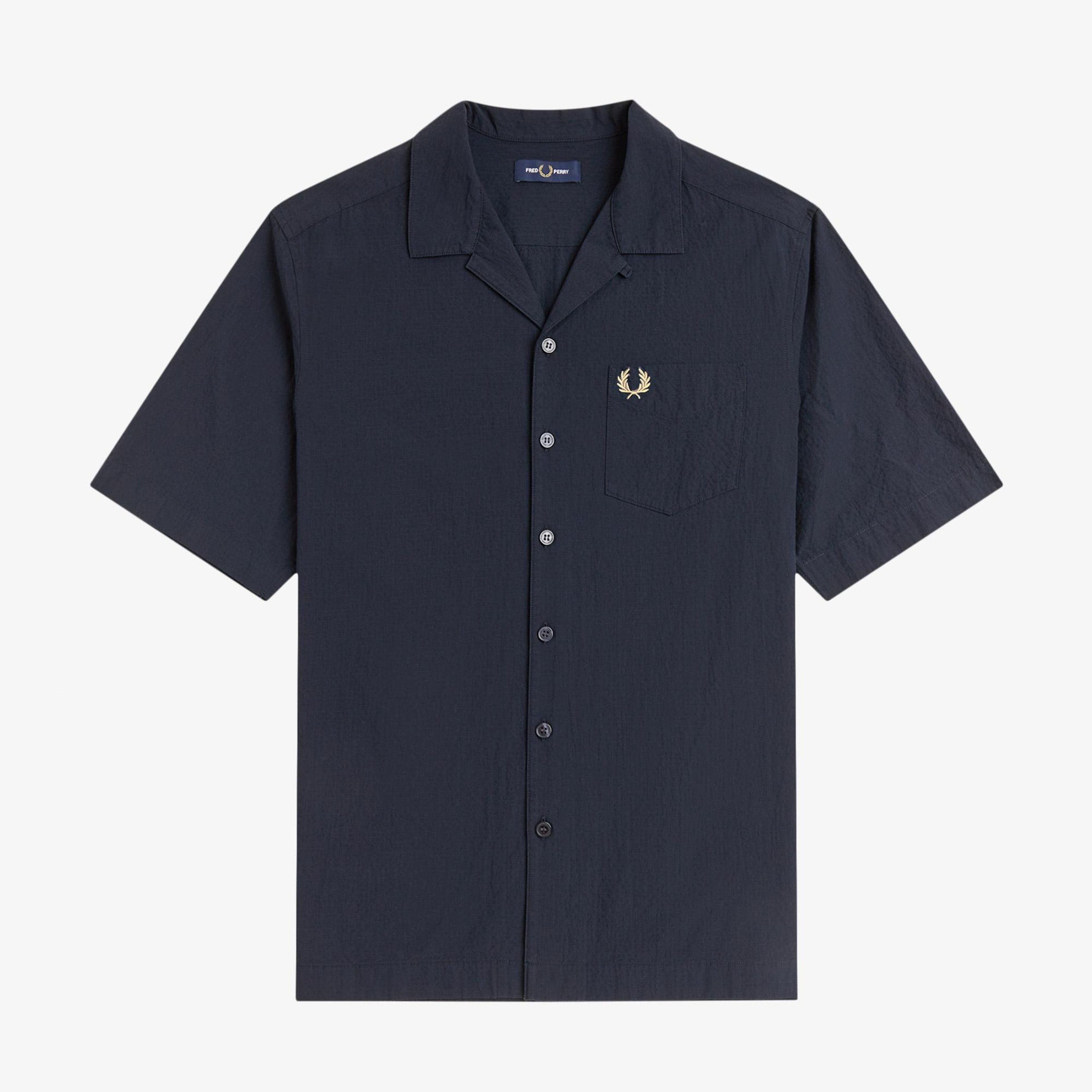 Fred Perry Seersucker Revere Collar Erkek Lacivert Gömlek
