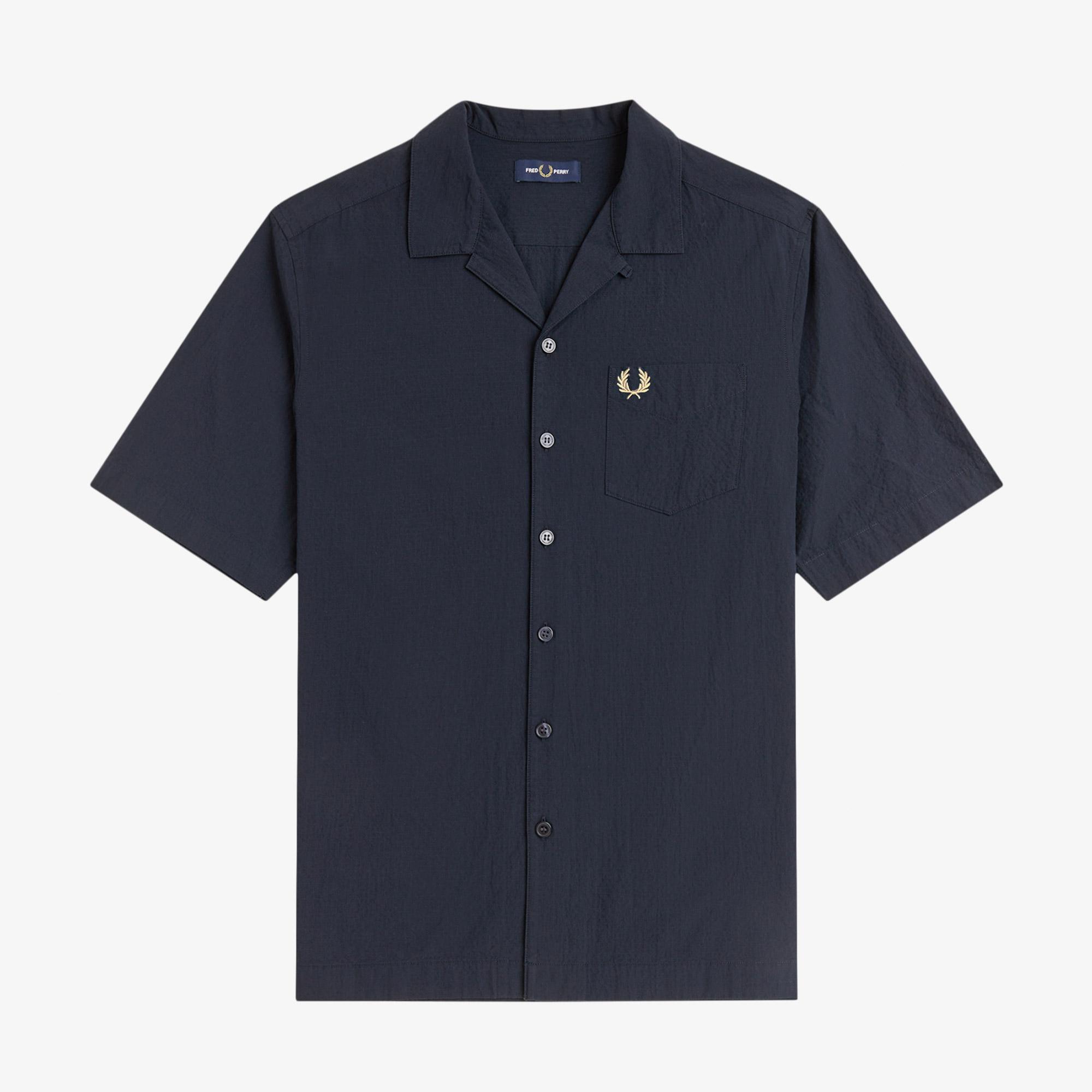 Fred Perry Seersucker Revere Collar Erkek Lacivert Gömlek