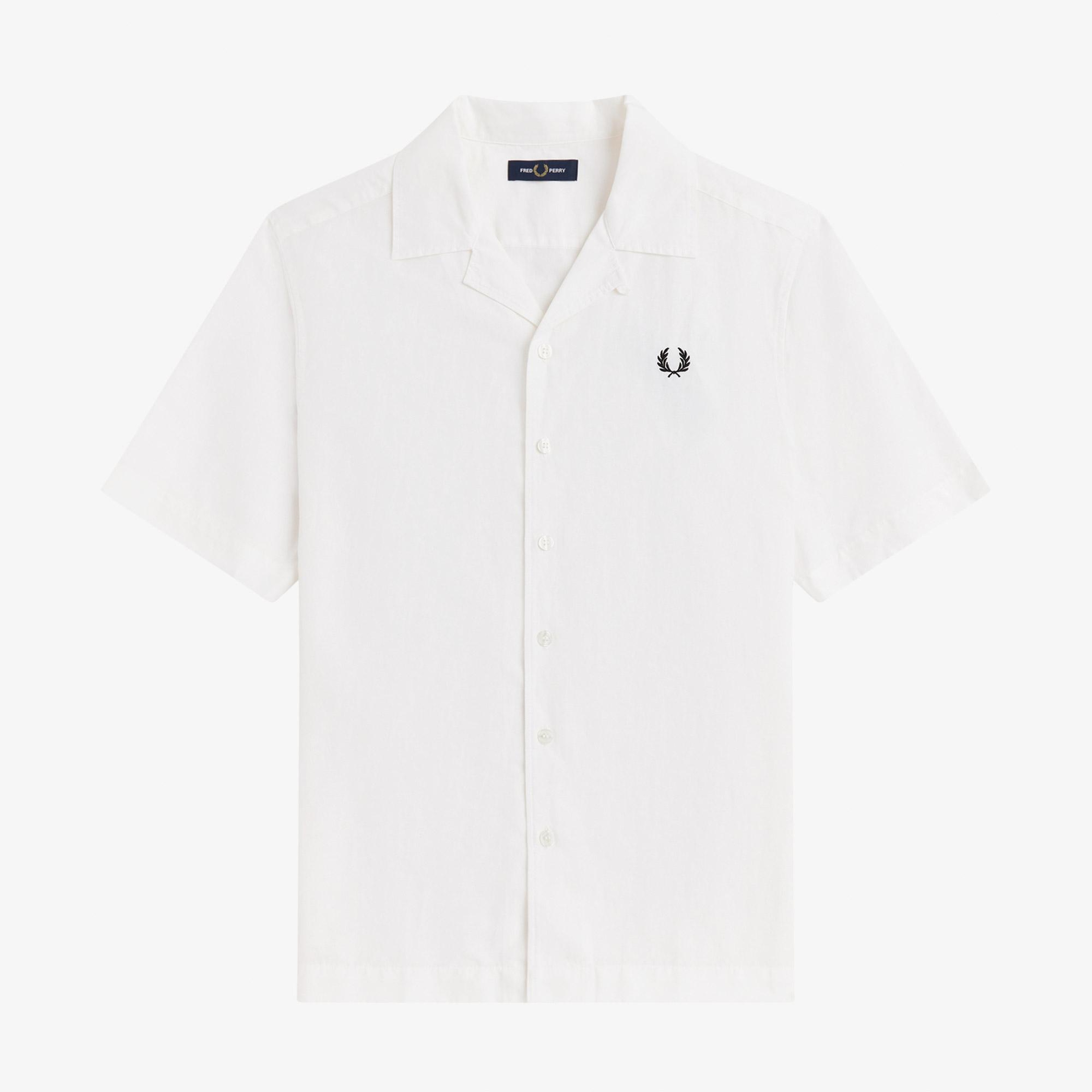 Fred Perry Keten Karışımlı Revere Collar Erkek Beyaz Gömlek